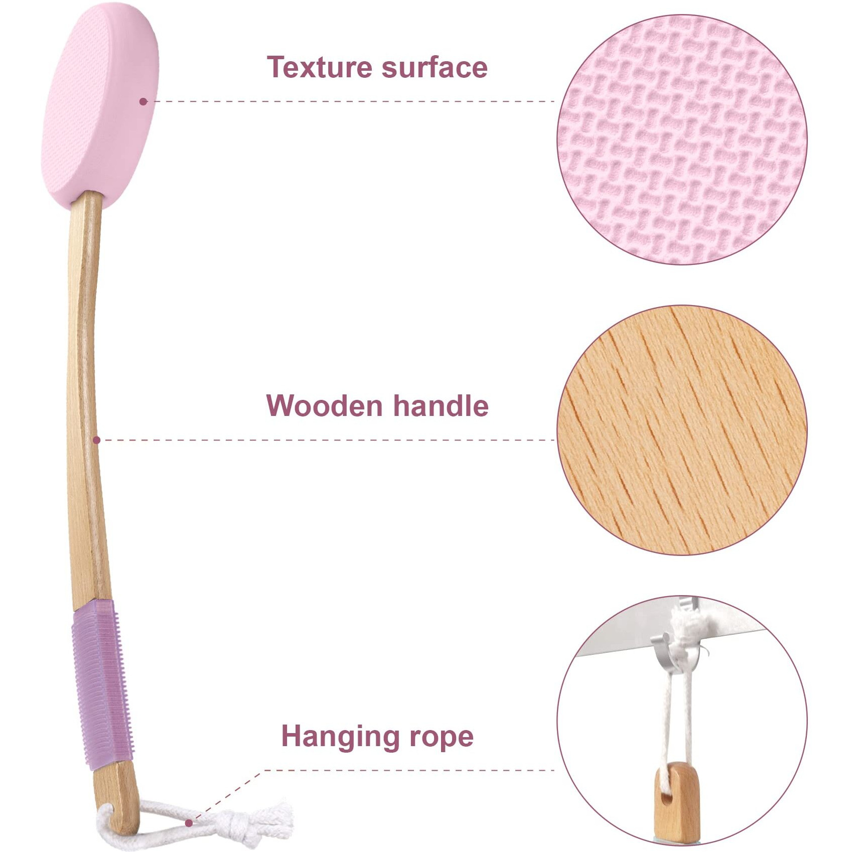 Amazerbath Lotion Applicator For Back, Feet, 4 Replaceable Pads With 1 Long Handled, Back Sunscreen Applicator For Elderly, Women, Apply Cream Medicine Skin Cream Moisturizer Sunscreen Tanner, Pink