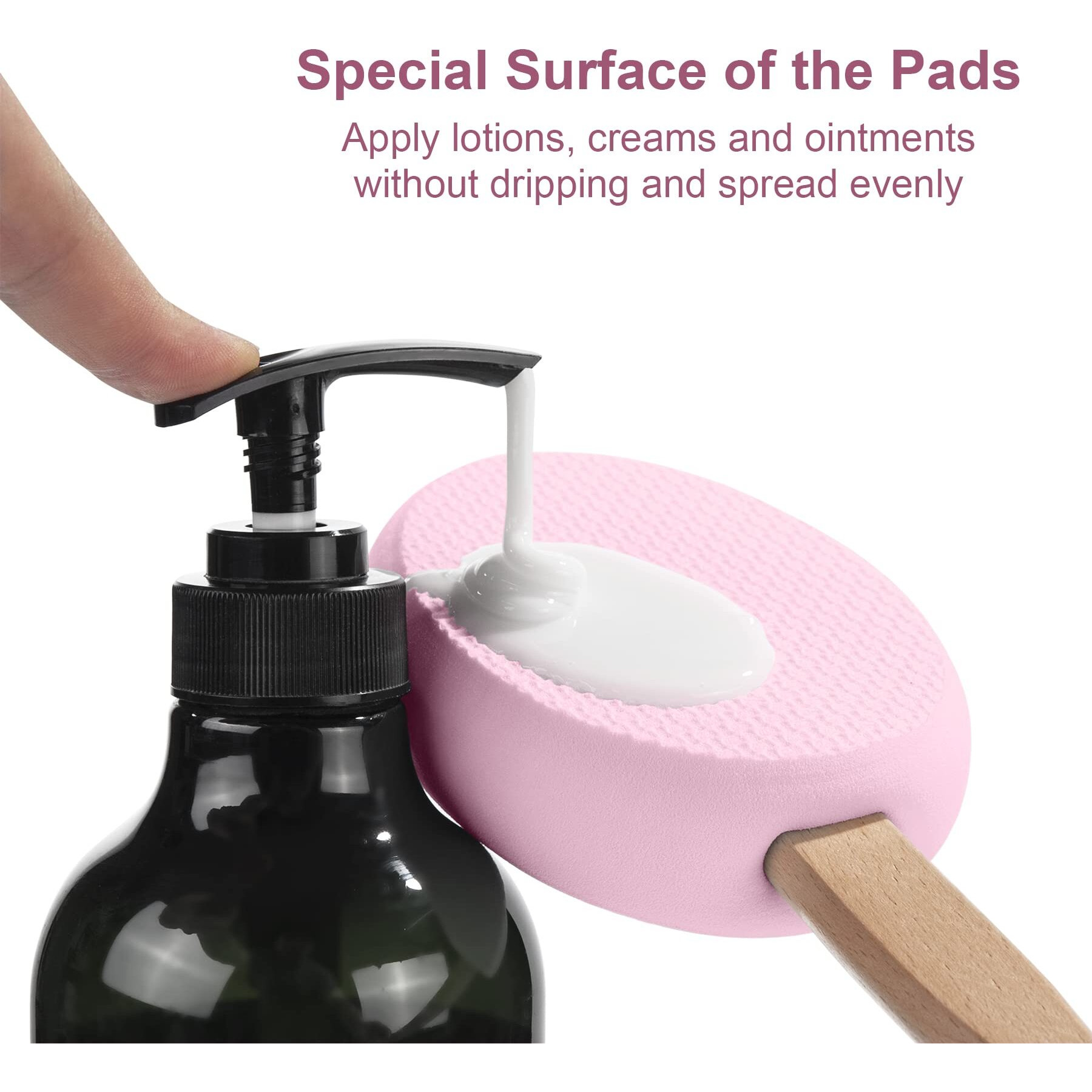 Amazerbath Lotion Applicator For Back, Feet, 4 Replaceable Pads With 1 Long Handled, Back Sunscreen Applicator For Elderly, Women, Apply Cream Medicine Skin Cream Moisturizer Sunscreen Tanner, Pink