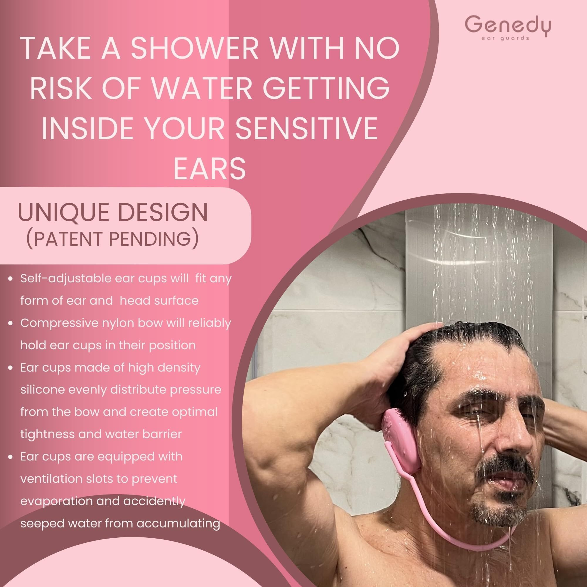 Genedy Ear Covers For Shower, Heat And Hair Dye Protection - Pink - Waterproof Ear Covers For Washing Hair - Reusable Silicone Ear Caps For Hair Dye - Ear Protectors From Heat Styling And Dryer