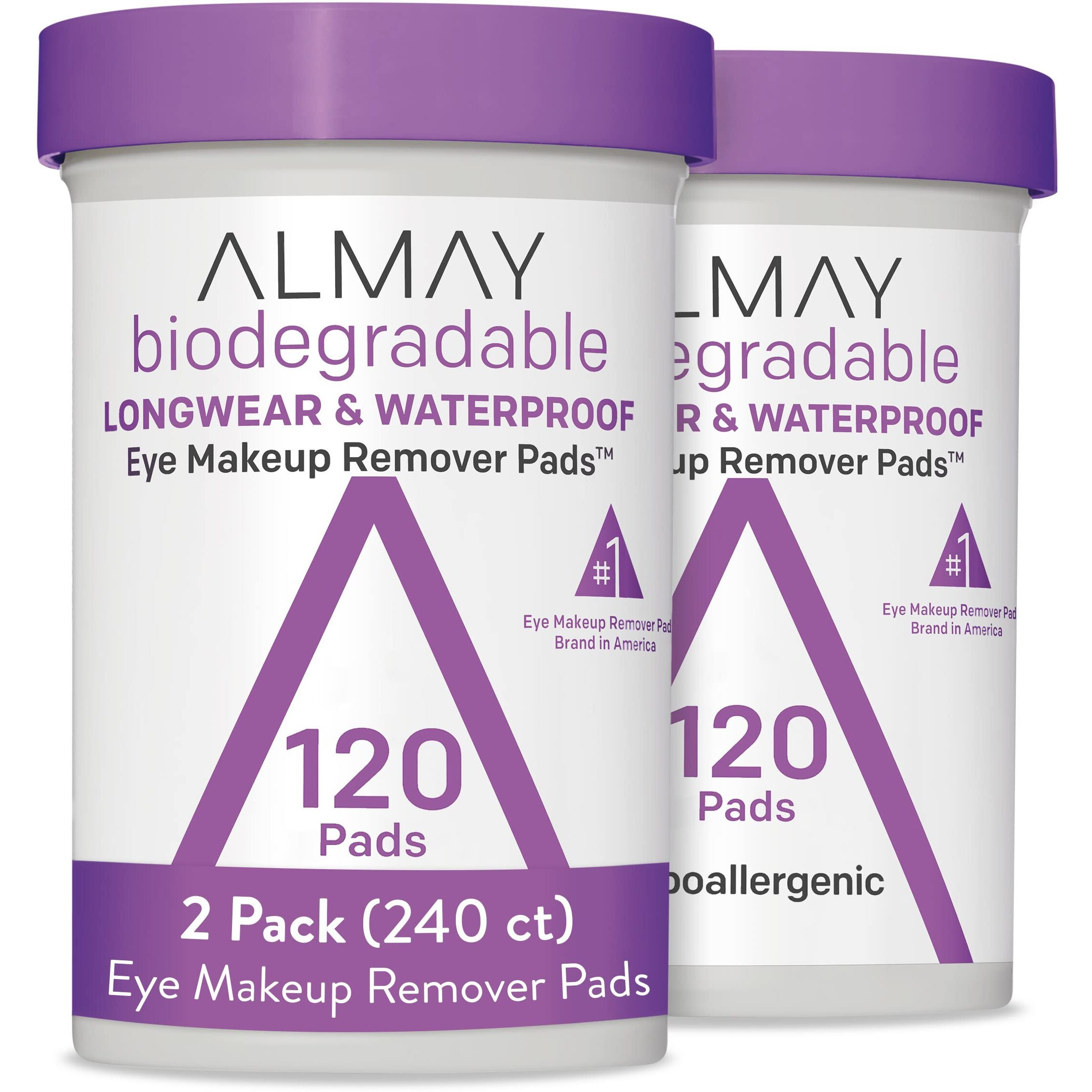 Almay Biodegradable Makeup Remover Pads, Longwear & Waterproof, Hypoallergenic, Fragrance-Free, Dermatologist & Ophthalmologist Tested, 2 Pack