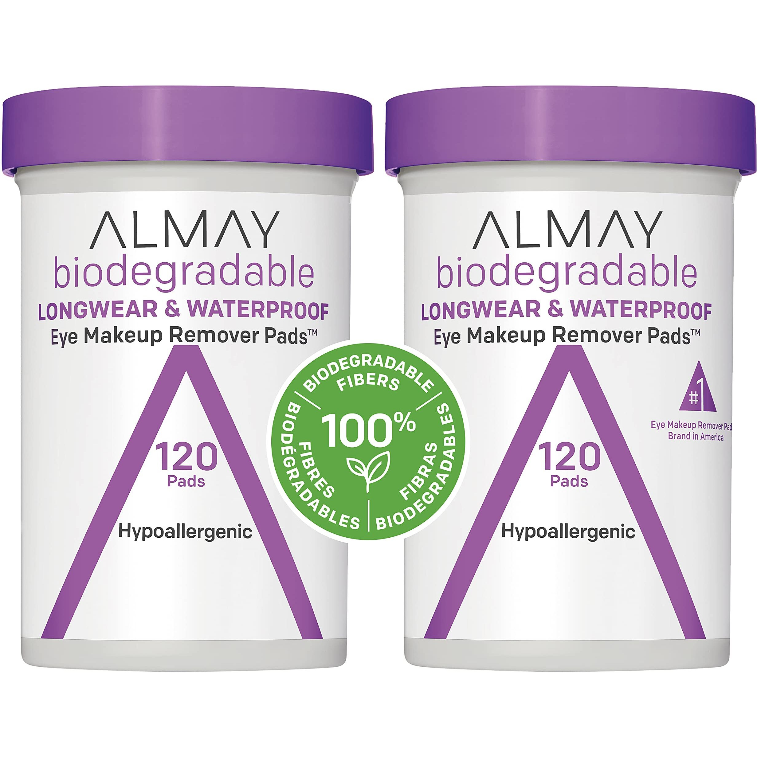 Almay Biodegradable Makeup Remover Pads, Longwear & Waterproof, Hypoallergenic, Fragrance-Free, Dermatologist & Ophthalmologist Tested, 2 Pack