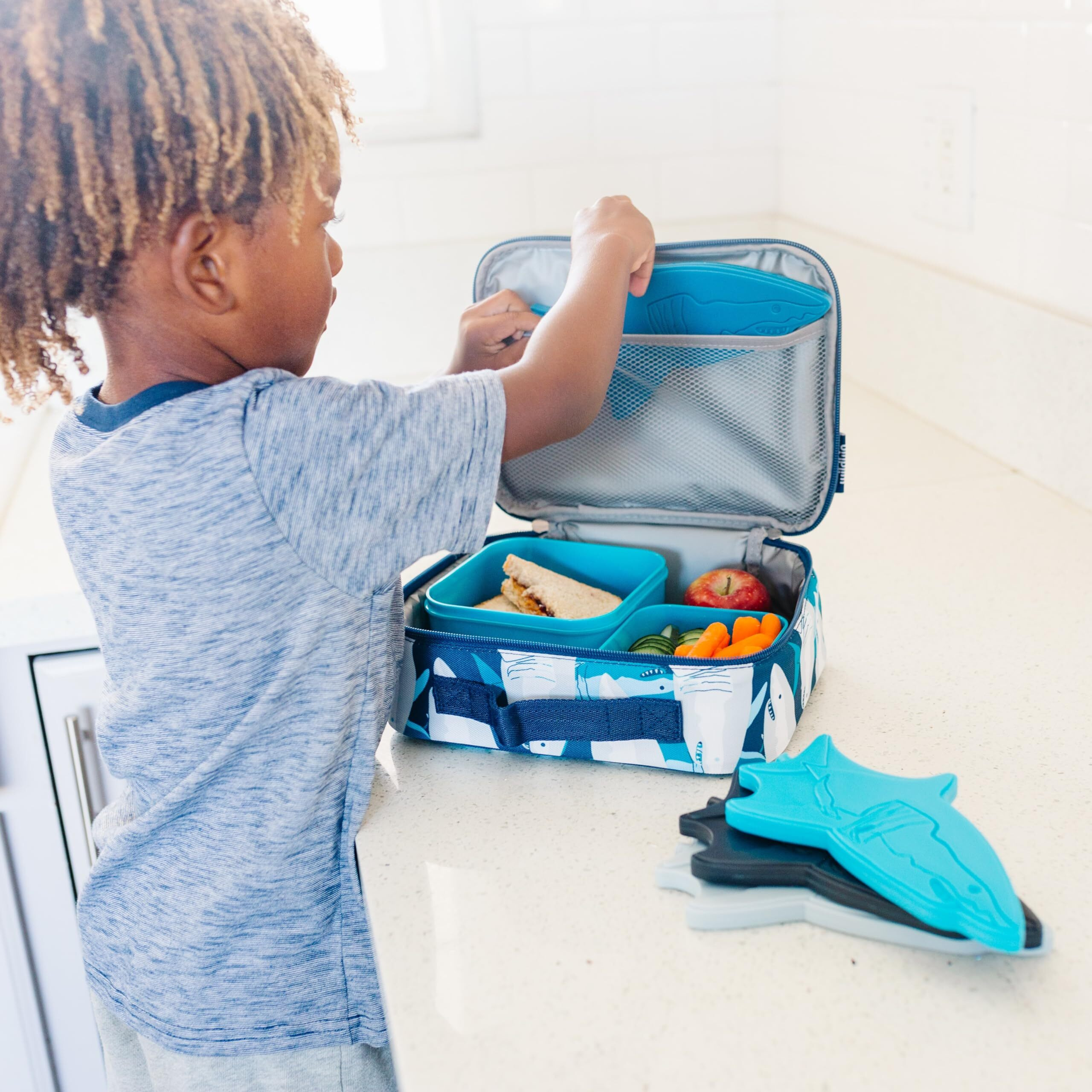 Wildkin Kids Ice Packs (4 Packs) For Boys & Girls, Perfect For Daycare & Preschool Slim & Reusable Ice Packs, Keep Lunches Fresh & Cool For School & Travel, Portable Ice Packs For Kids (Shark)