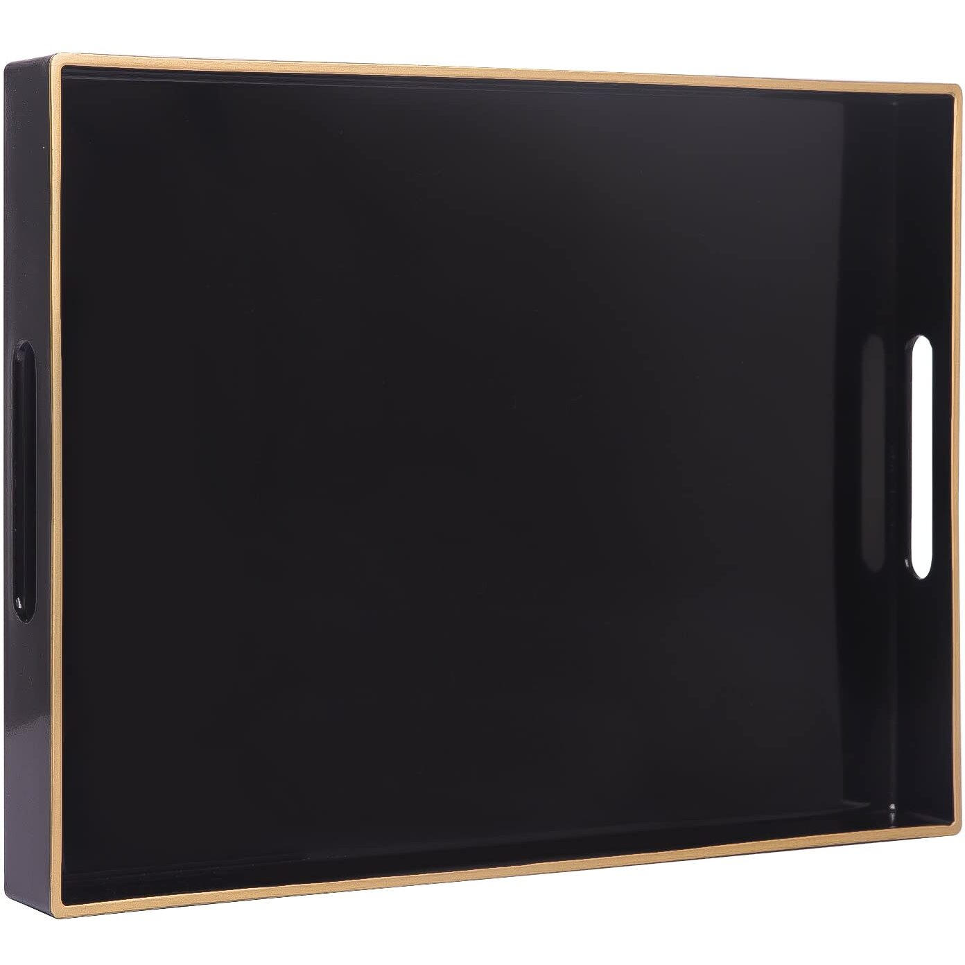 Maoname Black Serving Tray With Handles, Rectangular Decorative Tray, Modern Coffee Table Tray, Plastic Ottoman Tray For Bathroom, Decor, 15.7 X 11.8 X 1.57"