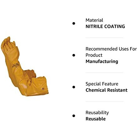 Atlas 772 Nitrile Coated Gloves 26 Inch Long Cotton Lined, Chemical Resistant, Water, Pond, Work, Large