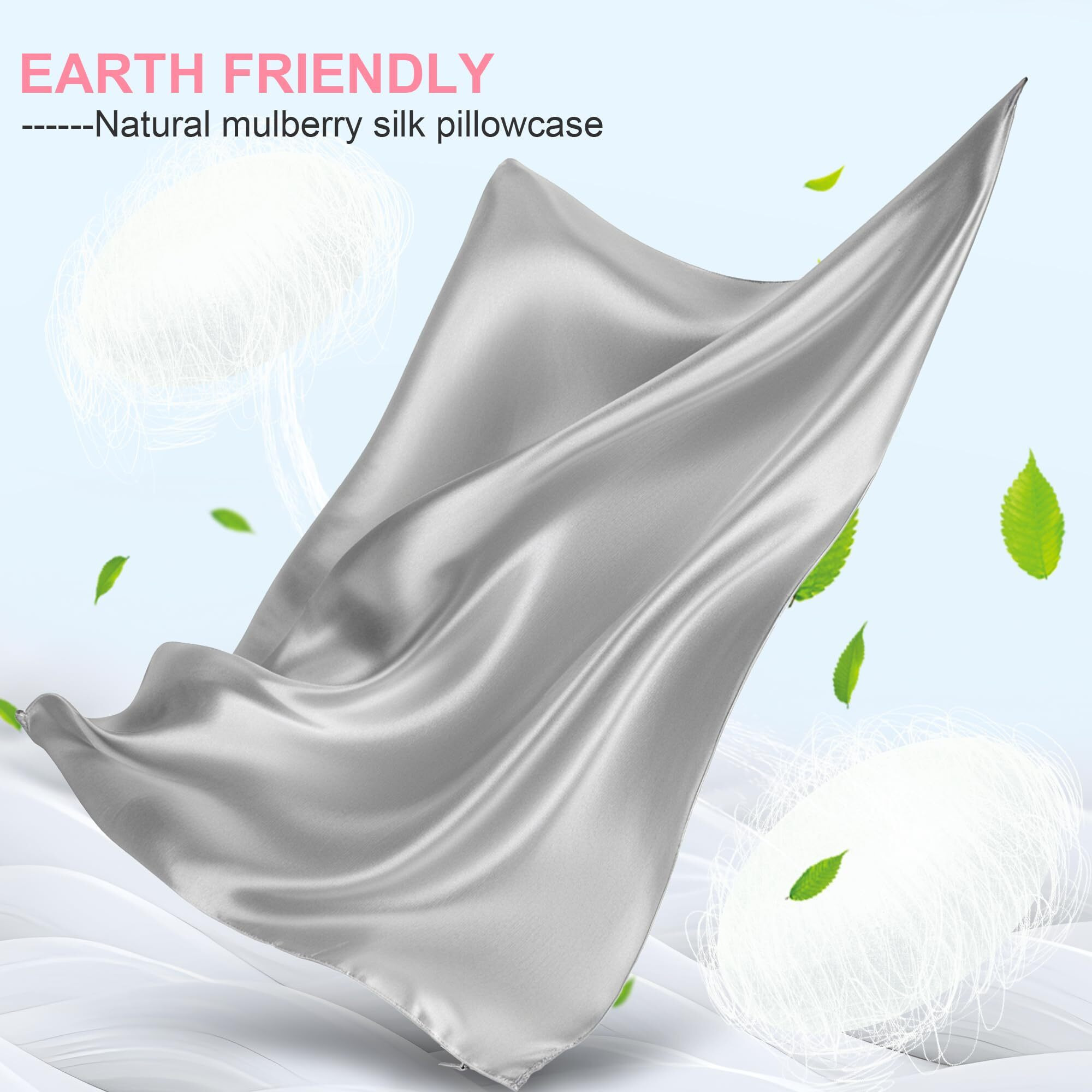 Mulberry Silk Pillow Cases 2 Pack Standard Size 20X26 Inches With Hidden Zipper, Ultra Smooth And Soft Breathable Cooling Silk Satin Pillowcase Set Of 2, Better For Hair And Skin, Gifts For Women Men