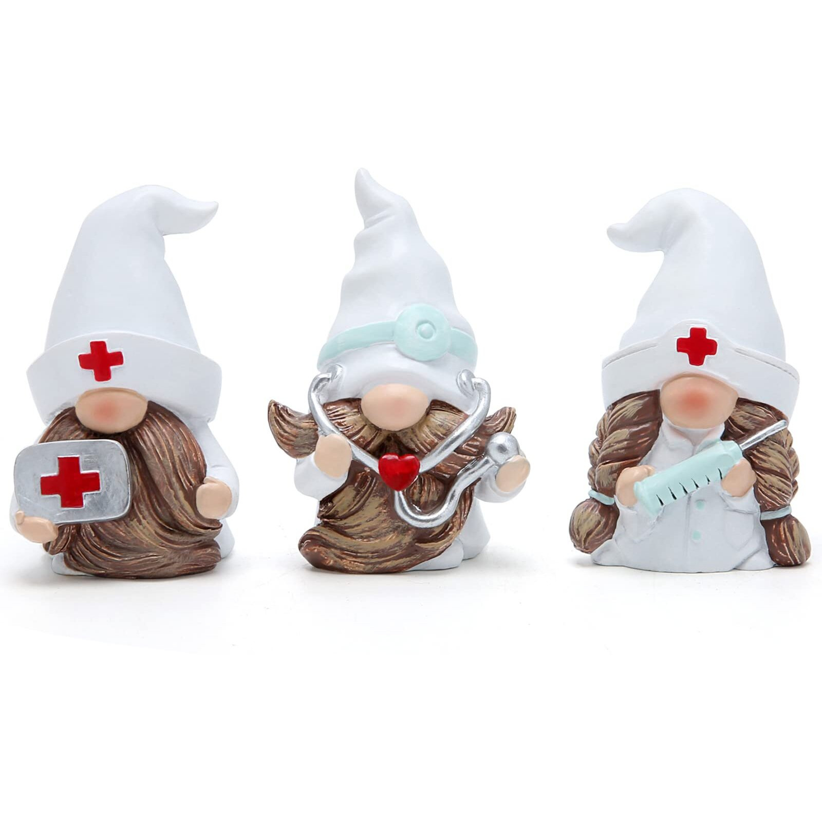 Hodao 3 Pcs Doctor Home Gnome Figurines Decoration Doctor Gnomes Ornaments Scandinavian Tomte Elf Decor Gifts Summer Gnomes Figurines Home Decoration Table Hospital Nurse Gnomes Decor