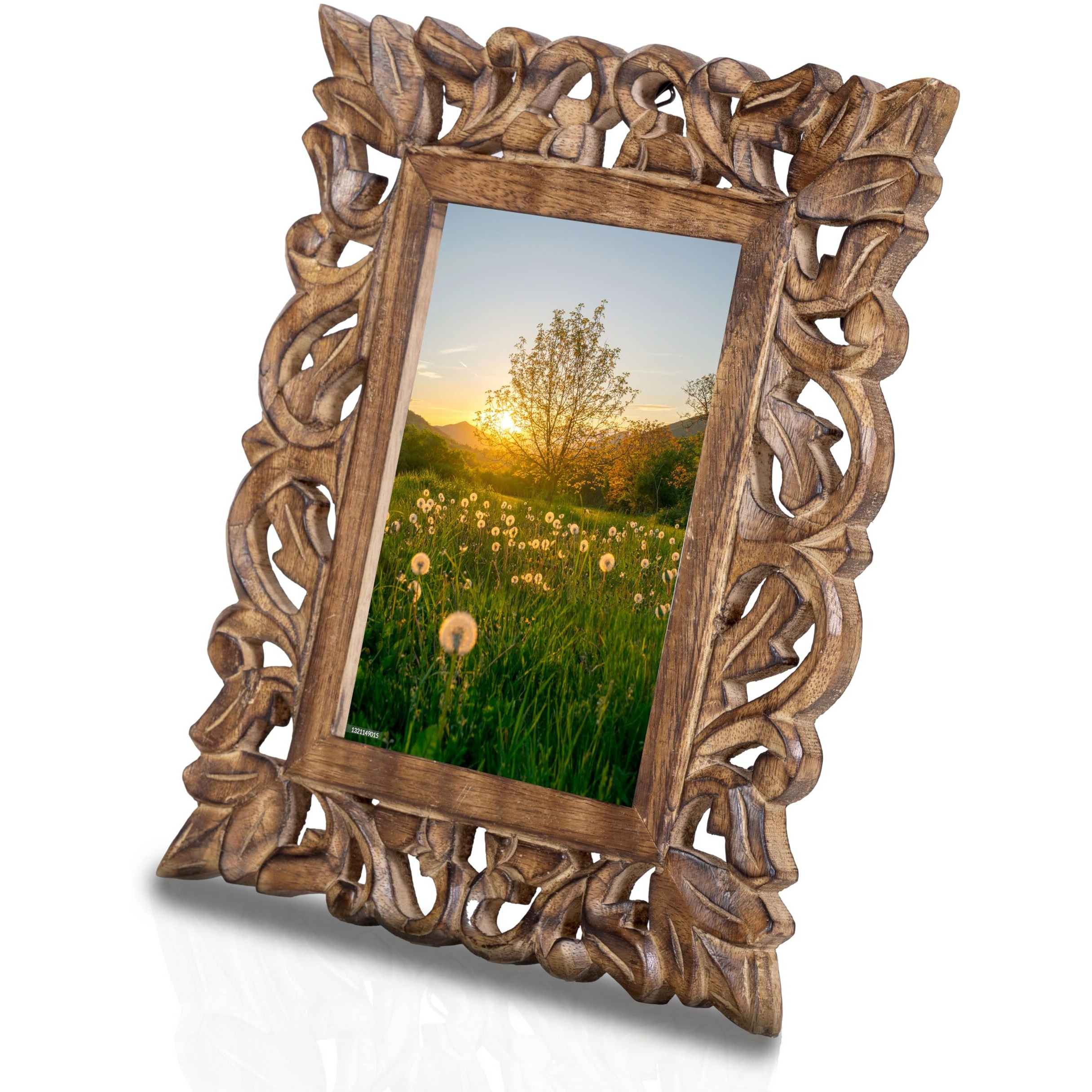 Indostrides Hand Carved Mango Wood Rustic 5X7 Picture Frame With Real Glass - Aesthetic Vintage Wood Frame For Tabletop And Wall Mount Use - Rustic Home Decor Perfect For Your Memories