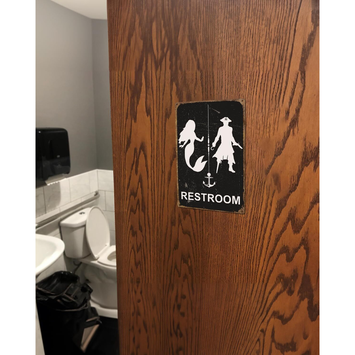 Alkb Nautical Themed Vintage Restroom Door Sign Fun Mermaid And Pirate Sign Suitable For Ocean, Beach, Ship Themed Wall Decor 8X12 Inch