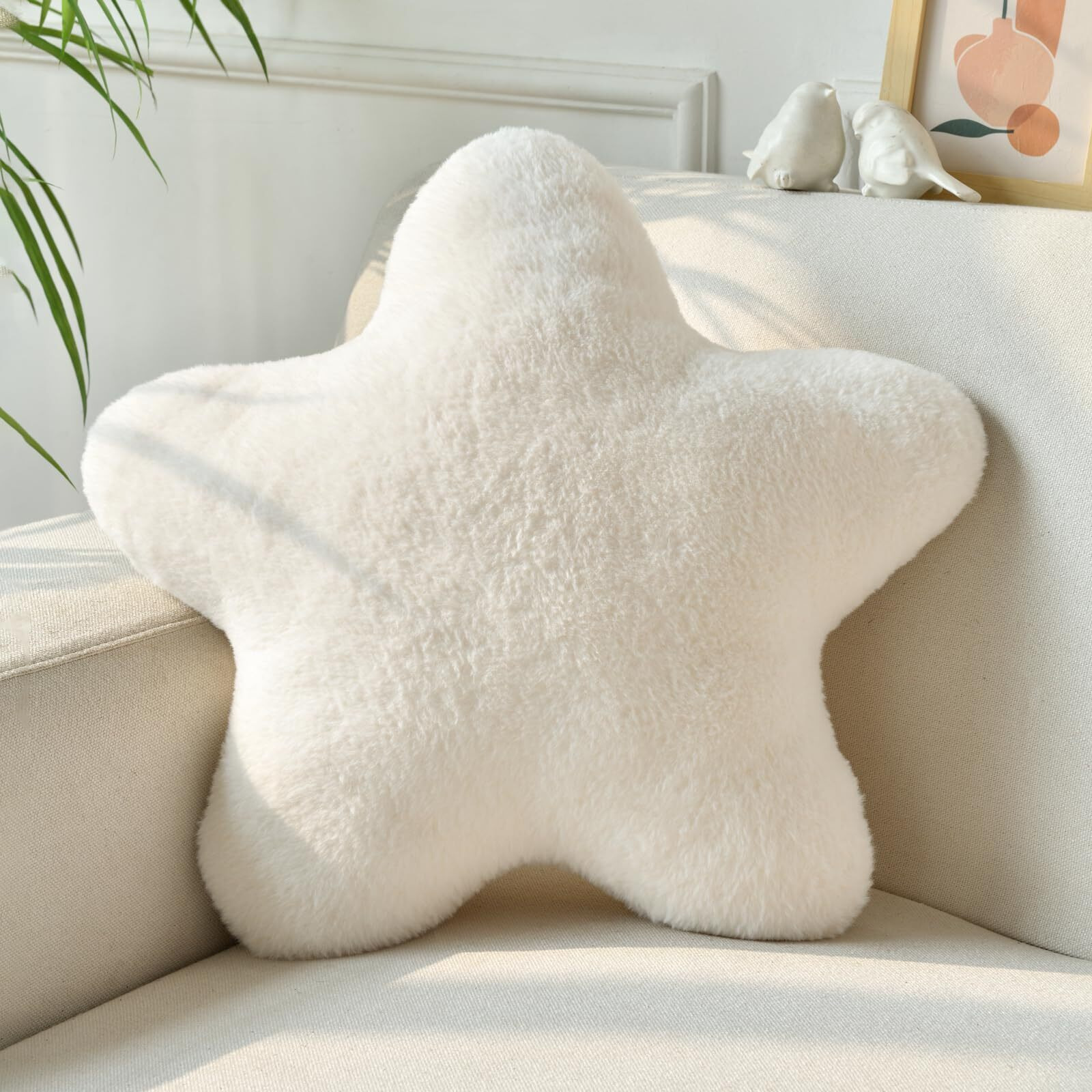 Xiashrk Star Pillow, Decorative Throw Pillows For Bed Couch, 19.6" Star Shaped Pillow Plush Floor Cushions Room Decor Pillow With Soft Faux Rabbit Fur For Sofa Bedroom Living Room