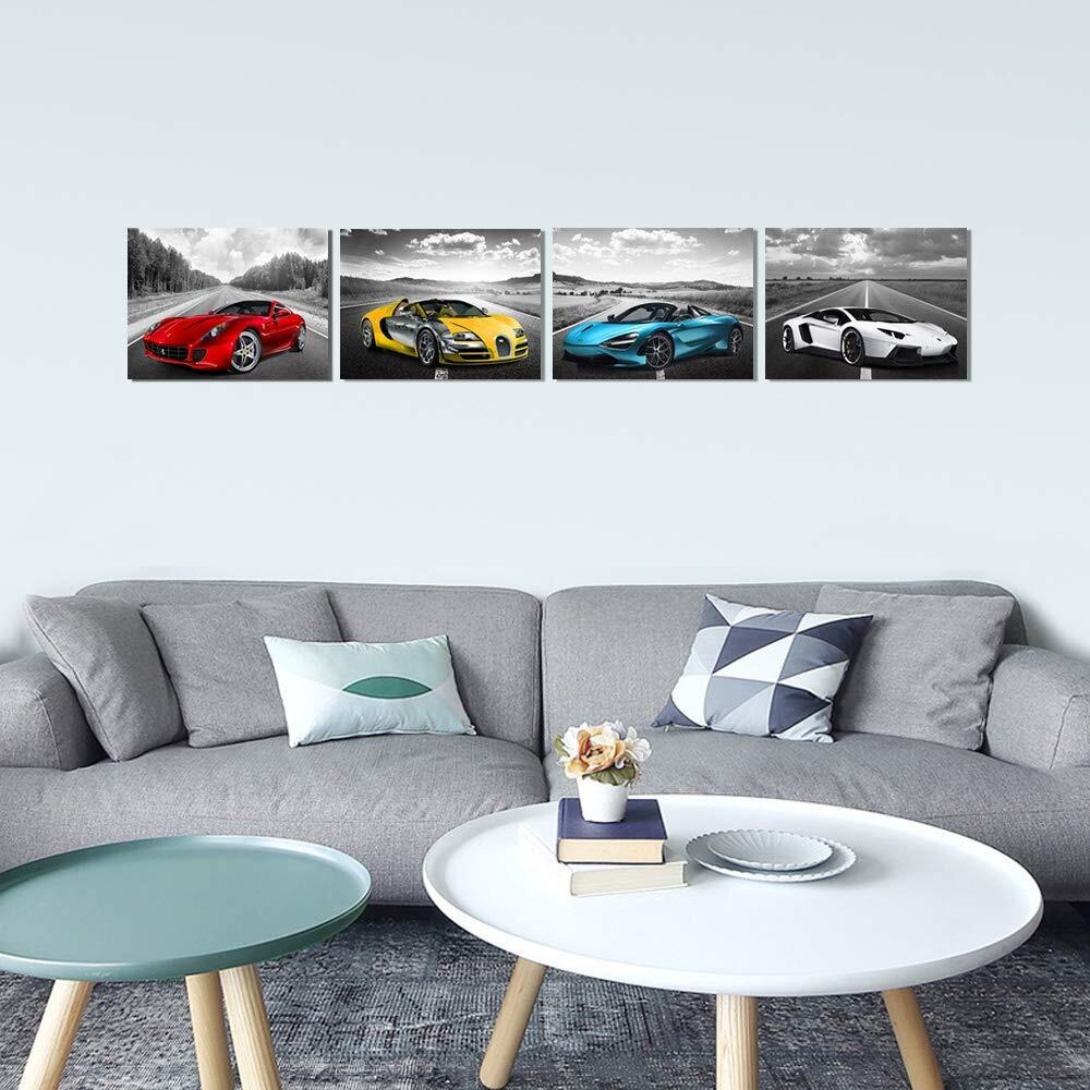 Car Poster Decor Black And White Wall Art Framed Car Art For Teen Boys Man Bedroom Dcor Sports Posters Ferrari Lamborghini Mclaren Bugatti Canvas Posters For Office Room Decor Gift For Teen Boys