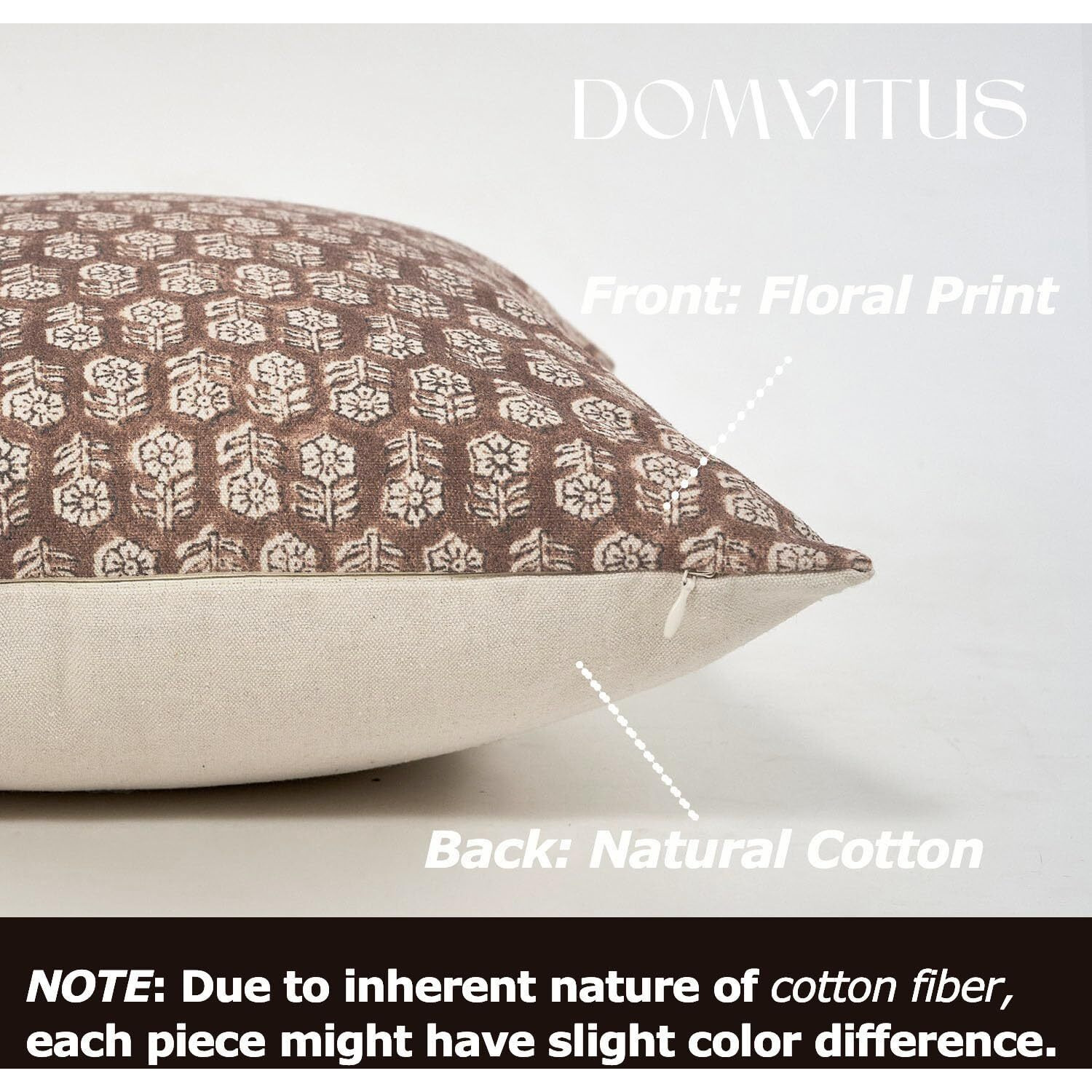 Domvitus Floral Pillow Covers, 18X18 Pillow Cover, Couch Pillows For Living Room, Decorative Farmhouse Accent Block Print Throw Pillow Covers, 1Pc, Cognac Brown