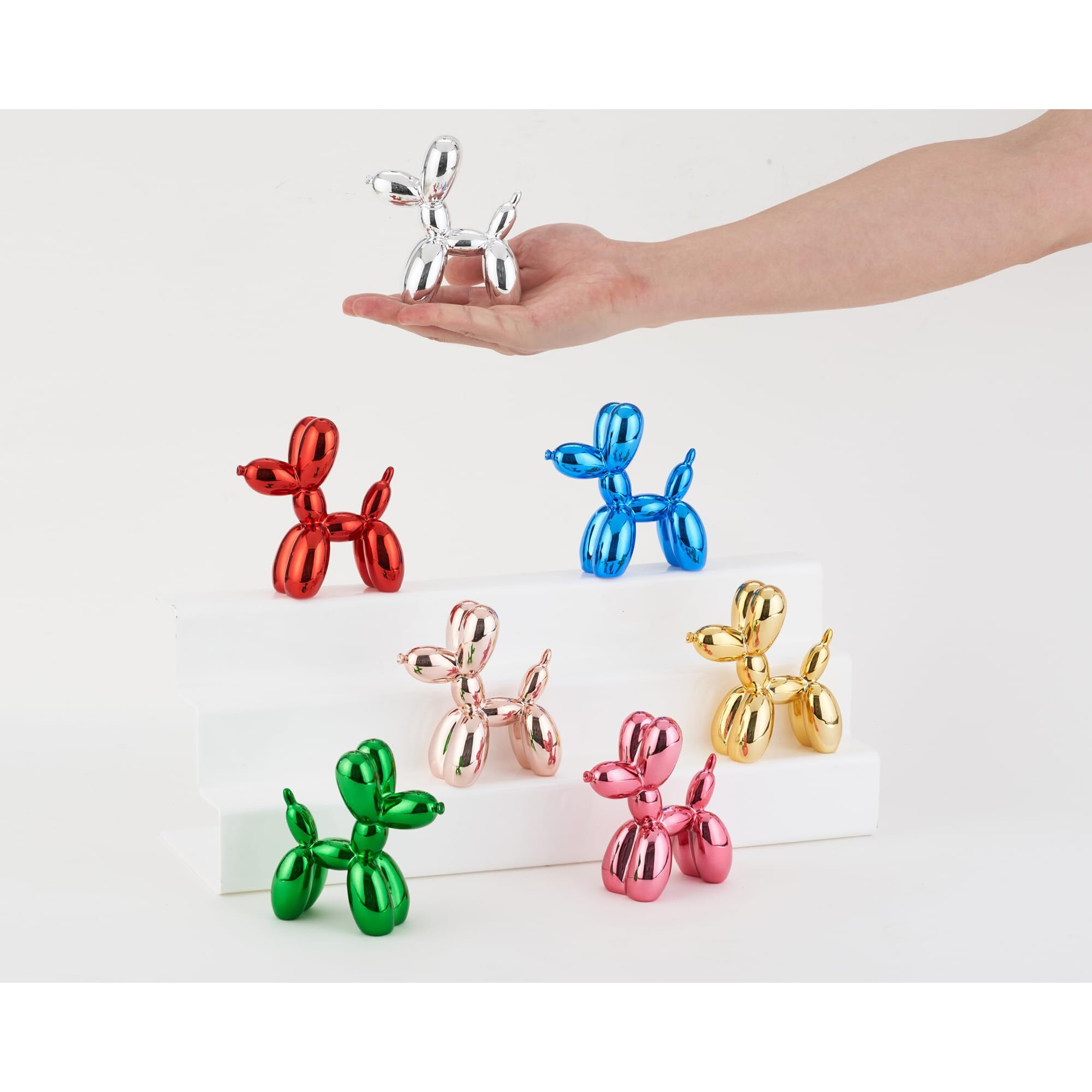 Amoiensis Shiny Balloon Dog Statue Decor, 4 Inch Miniature Balloon Dog Statue, Vibrant Color Balloon Dog Statue, Funny Cute Nick Nacks For Shelves Decor(Pink)