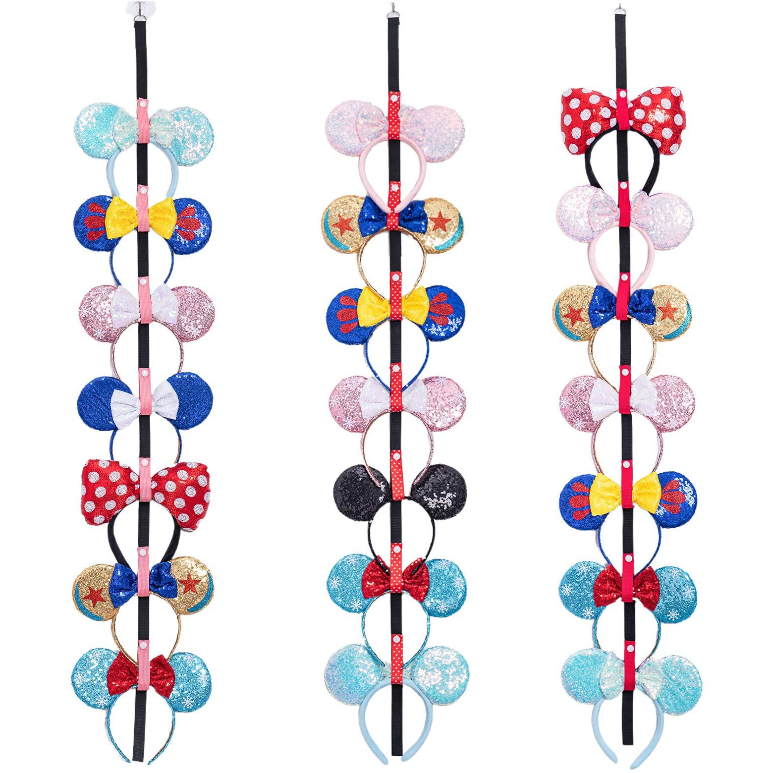 Gocasmus 3 Pcs Mouse Ears Headband Holder Hanging Headband Organizer Bow Headpiece Hair Accessories Vertical Headband Holder Wall Display Decor
