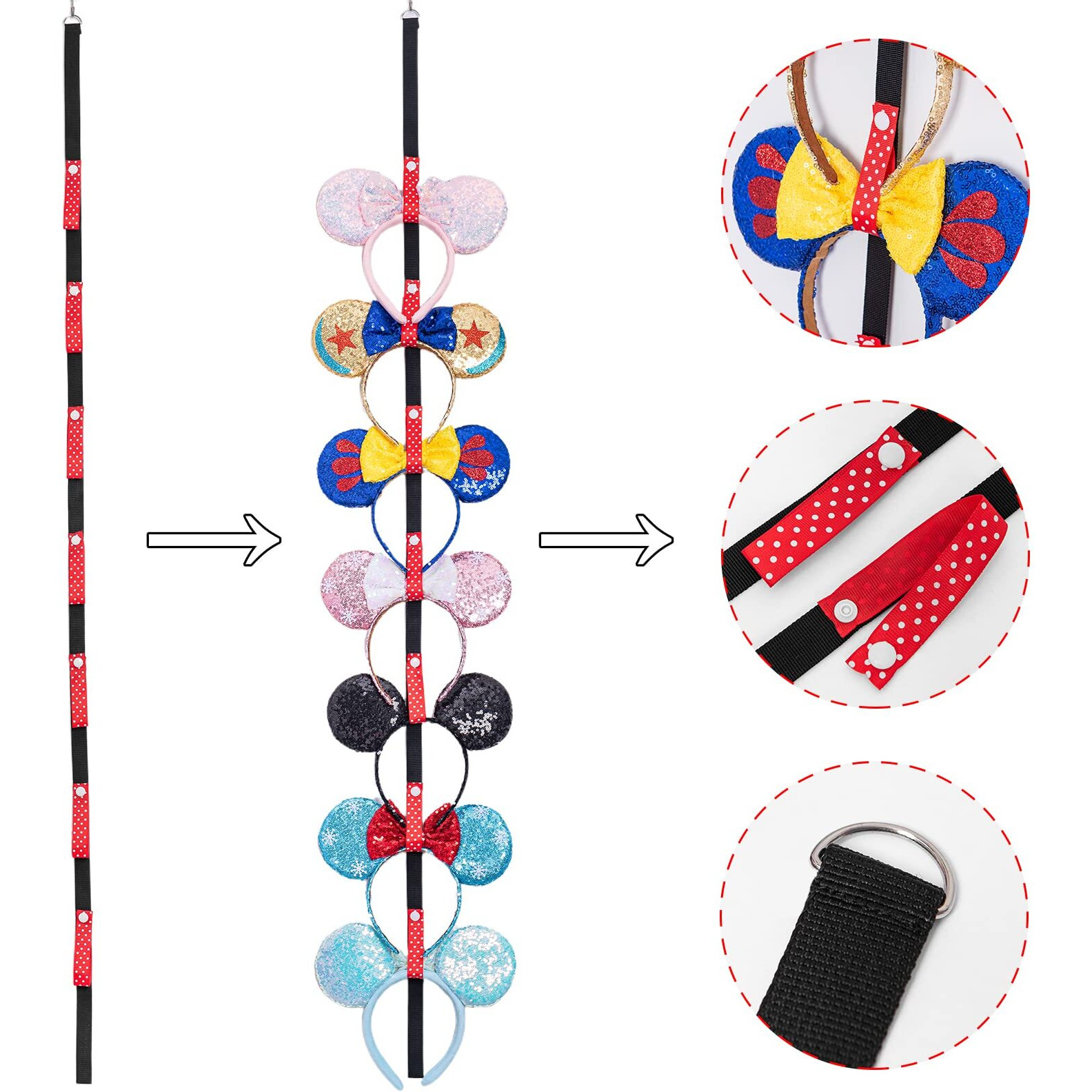 Gocasmus 3 Pcs Mouse Ears Headband Holder Hanging Headband Organizer Bow Headpiece Hair Accessories Vertical Headband Holder Wall Display Decor