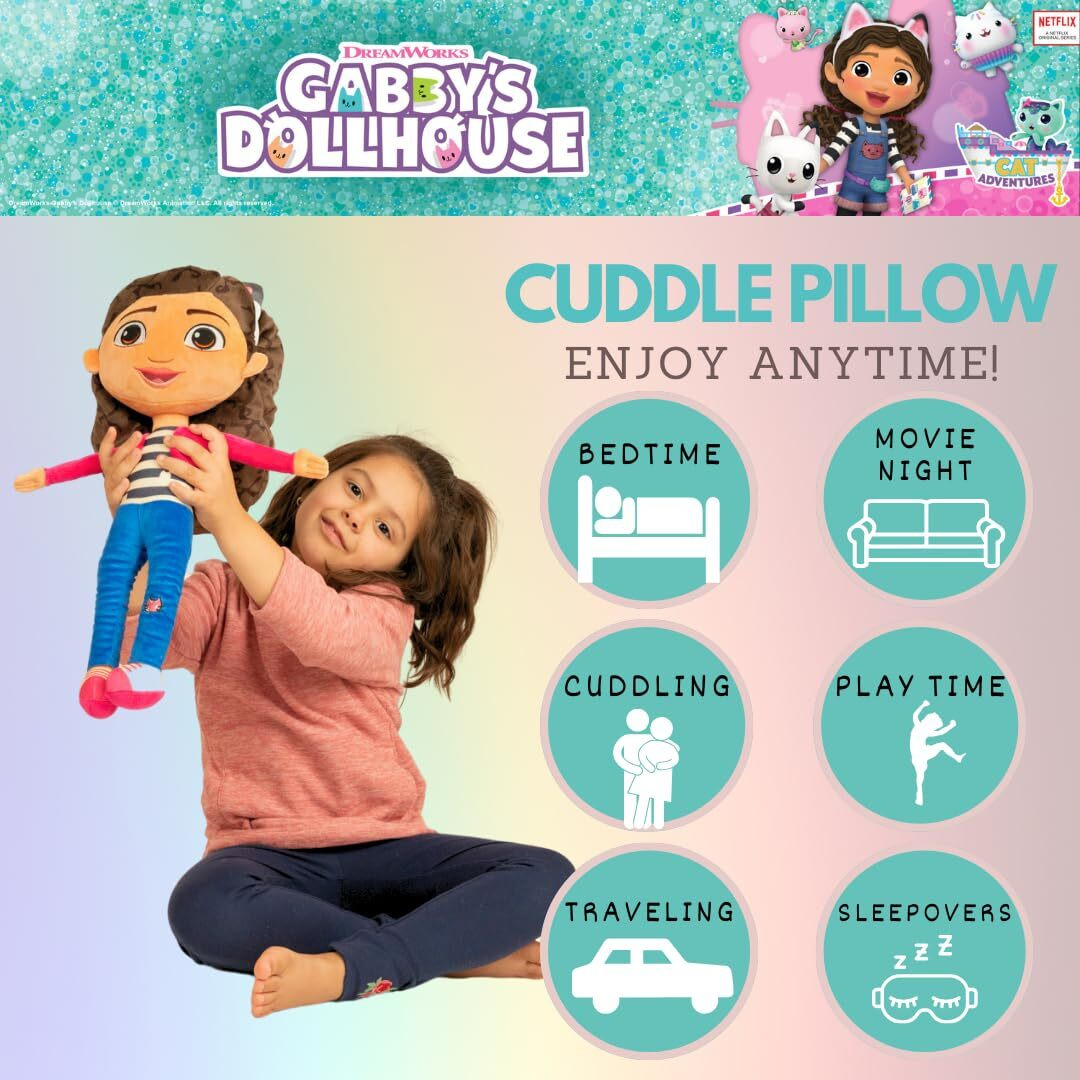 Franco Dreamworks Gabby's Dollhouse Kids Bedding Super Soft Plush Decorative Throw Cuddle Pillow, (Officially Licensed Product)