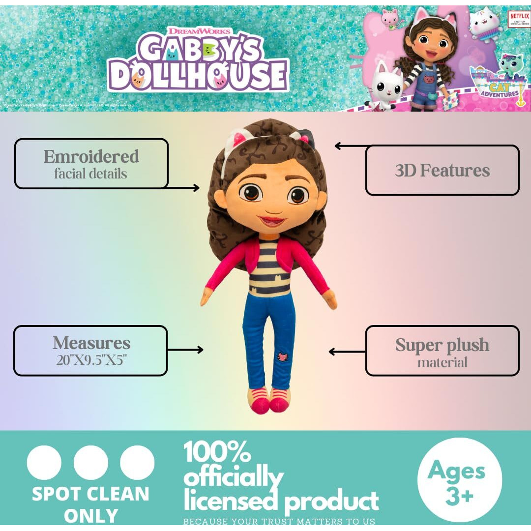 Franco Dreamworks Gabby's Dollhouse Kids Bedding Super Soft Plush Decorative Throw Cuddle Pillow, (Officially Licensed Product)