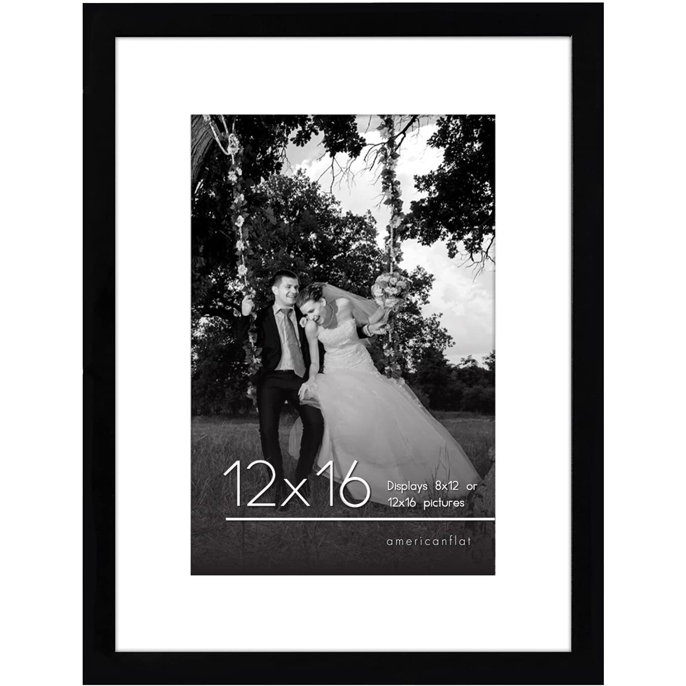 Americanflat 12X16 Picture Frame In Black - Use As 8X12 Picture Frame With Mat Or 12X16 Frame Without Mat - Engineered Wood With Shatter Resistant Glass - Horizontal And Vertical Formats For Wall