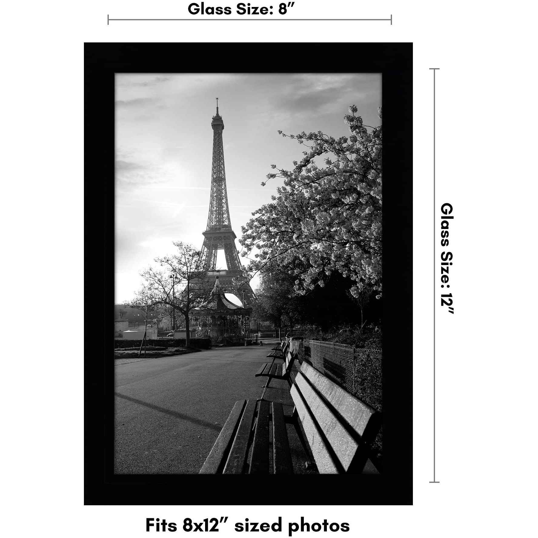 Americanflat 8X12 Picture Frame In Black - Engineered Wood Photo Frame With Shatter-Resistant Glass, Hanging Hardware, And Easel - Horizontal And Vertical Formats For Wall And Tabletop Display