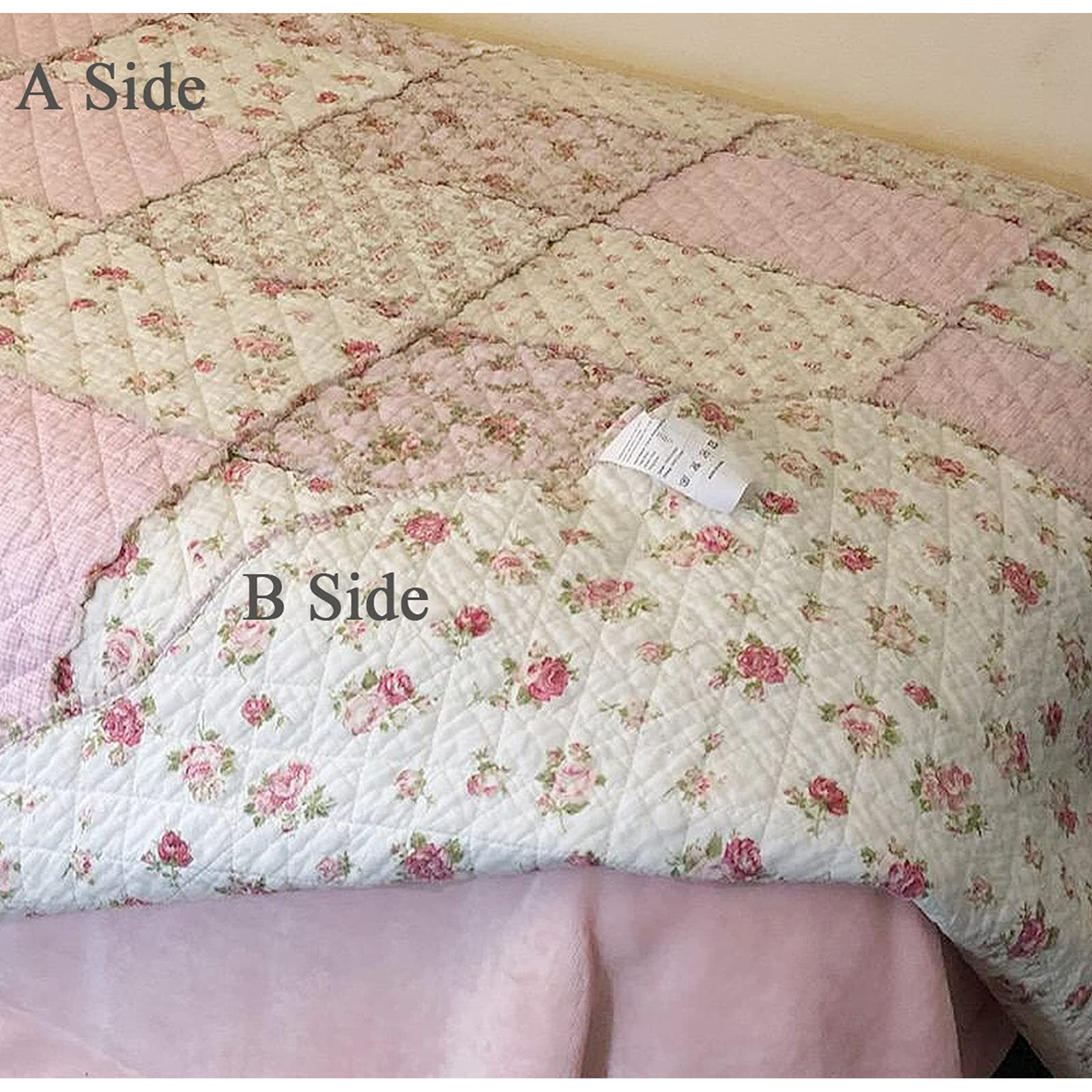 Cozyholy Original 100% Cotton Patchwork Quilt Twin Size Pink Floral Bedspread Coverlet Reversible Vintage Shabby Chic Quilted Throw Blanket Bed Quilt Cover For Couch Sofa