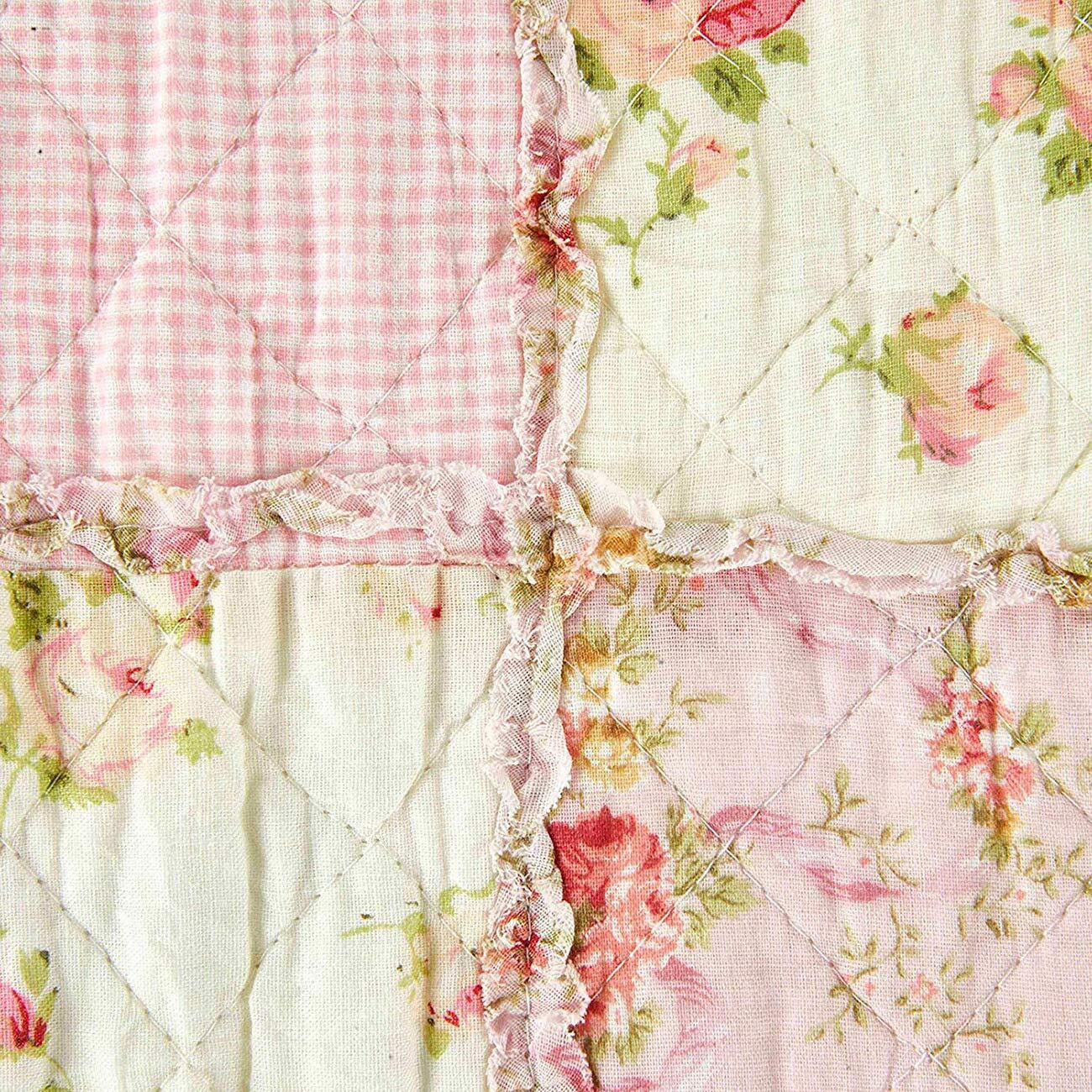 Cozyholy Original 100% Cotton Patchwork Quilt Twin Size Pink Floral Bedspread Coverlet Reversible Vintage Shabby Chic Quilted Throw Blanket Bed Quilt Cover For Couch Sofa