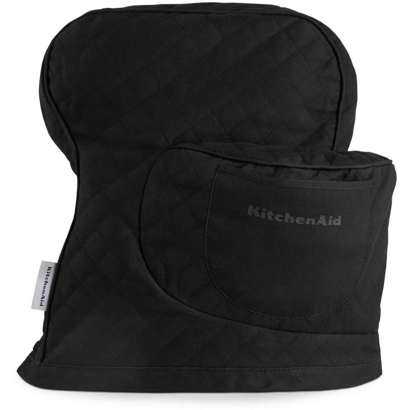Kitchenaid Fitted Tilt-Head Solid Stand Mixer Cover With Storage Pocket, Quilted 100% Cotton, Onyx Black, 14.4&quotX18&quotX10"