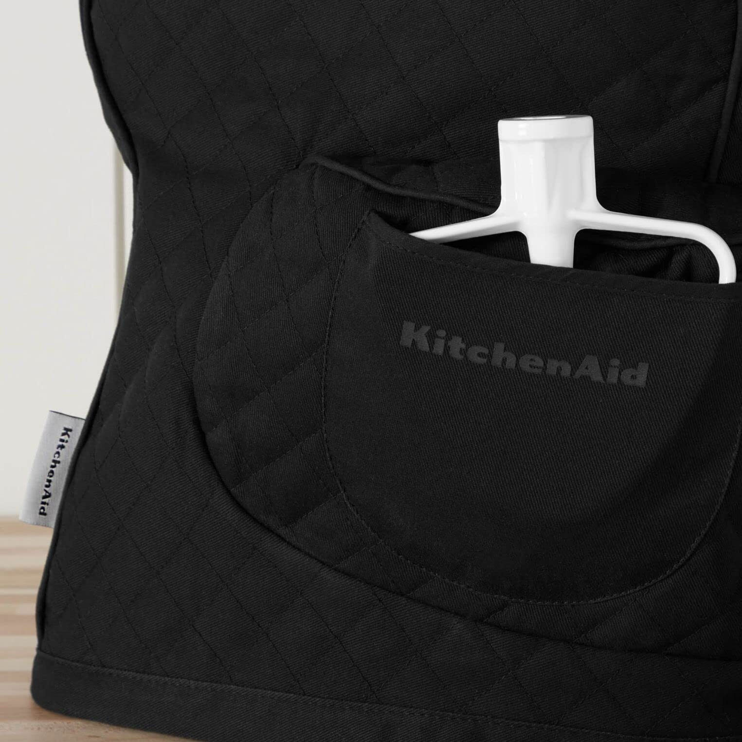 Kitchenaid Fitted Tilt-Head Solid Stand Mixer Cover With Storage Pocket, Quilted 100% Cotton, Onyx Black, 14.4&quotX18&quotX10"