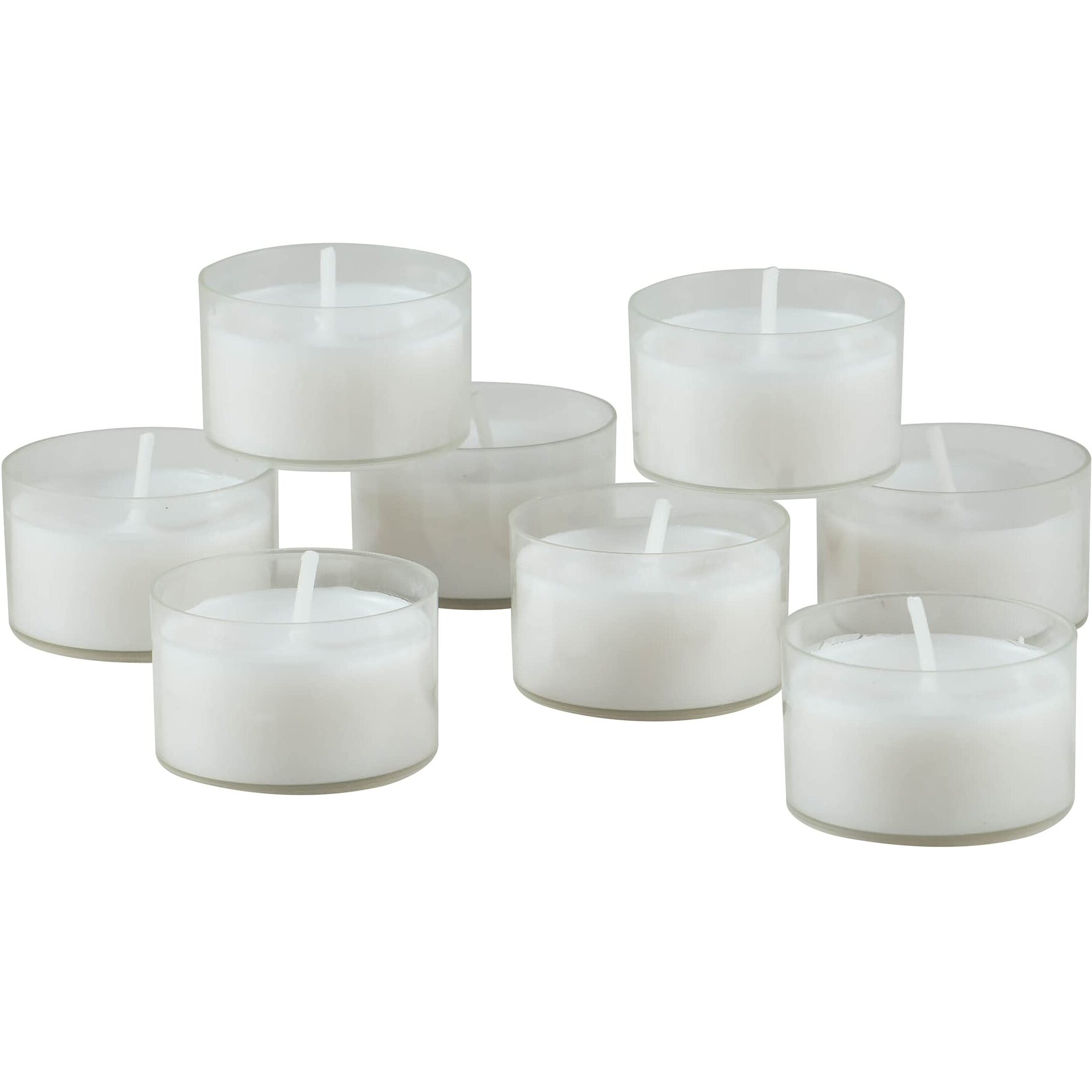 Stonebriar 48 Count White Unscented Smokeless Long Burning Clear Cup Tea Light Candles With 6 To 7 Hour Burn Time