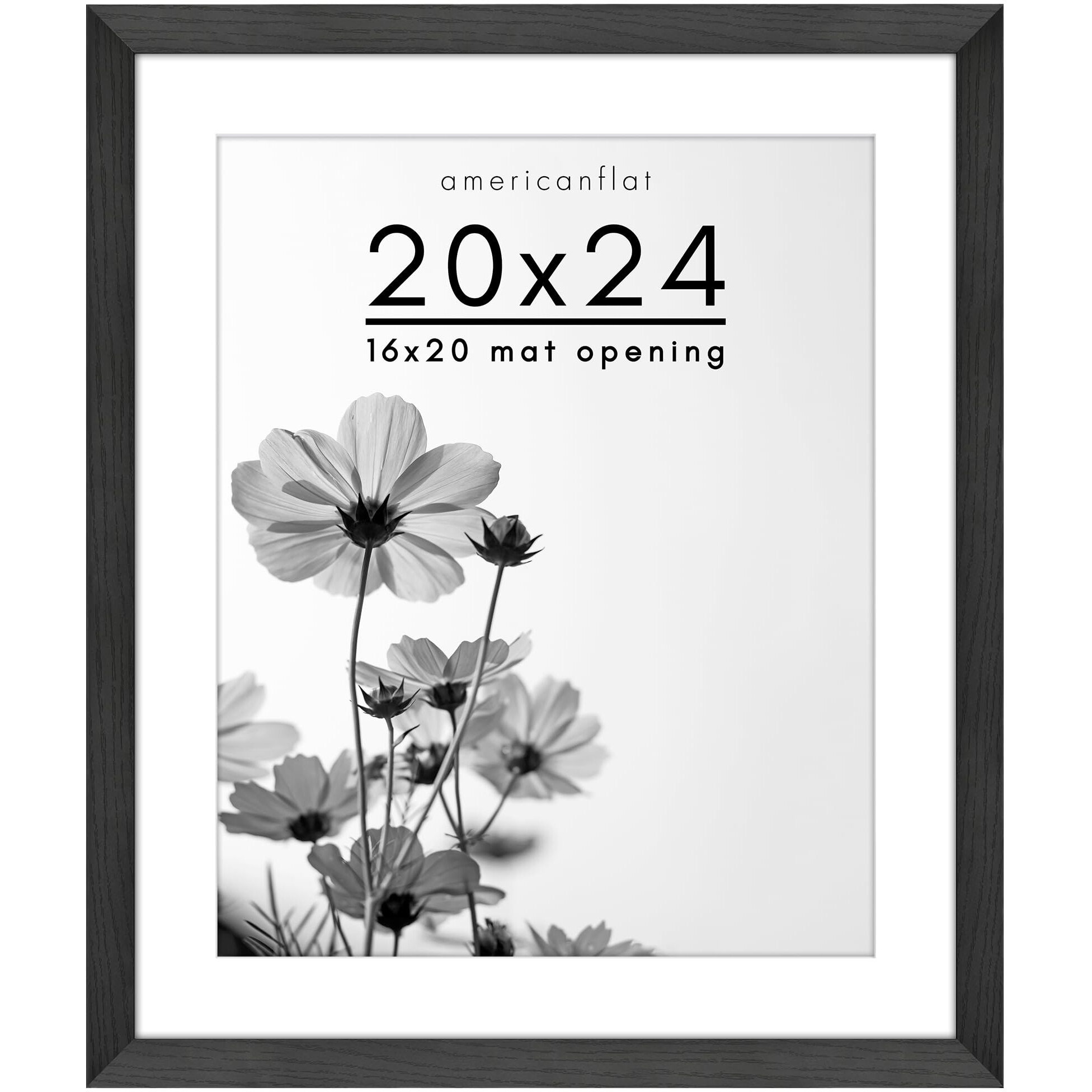 Americanflat 20X24 Picture Frame With Polished Plexiglass - Use As 16X20 Frame With Mat Or 20X24 Frame Without Mat - Hudson Collection - Wide Photo Frame For Wall Display - Black