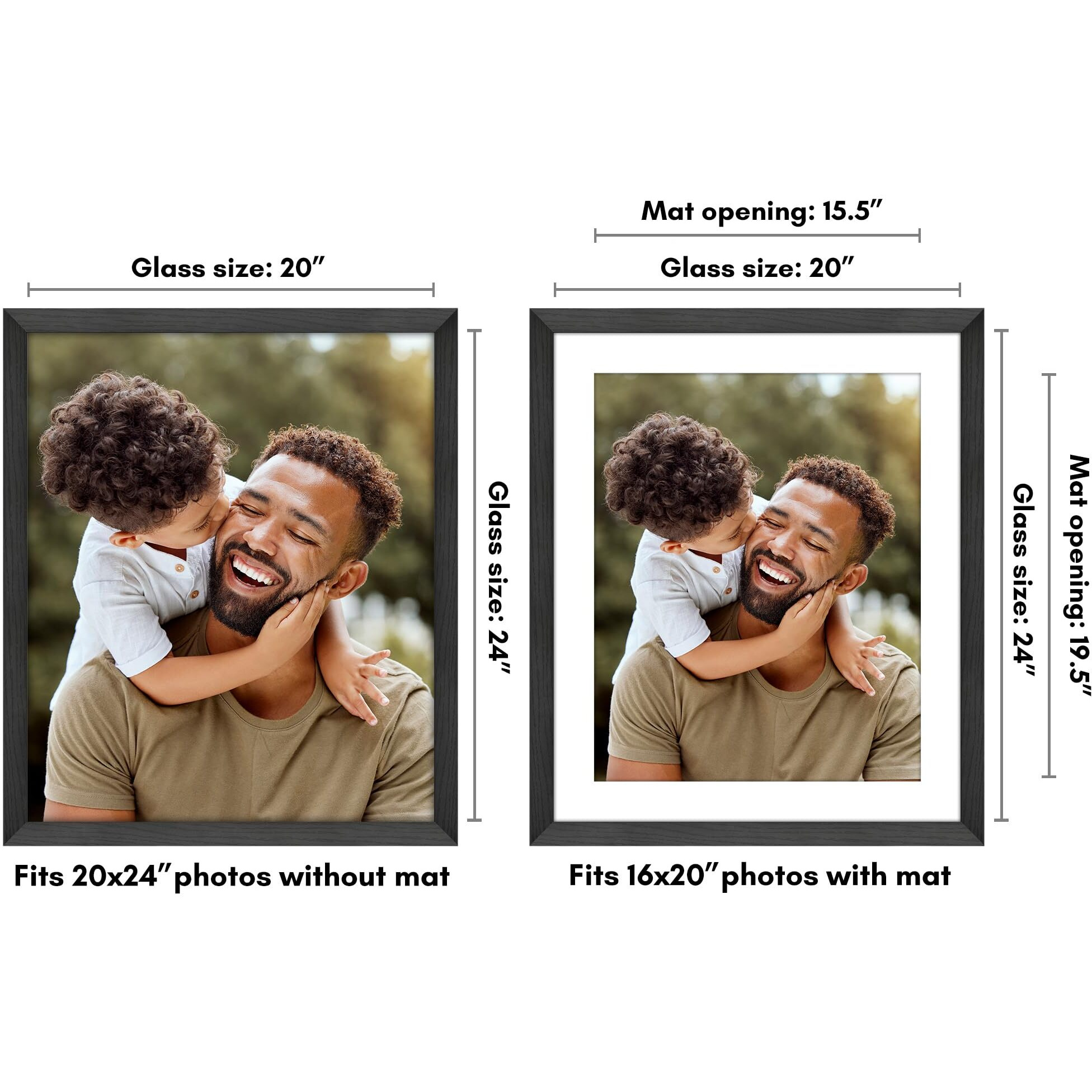Americanflat 20X24 Picture Frame With Polished Plexiglass - Use As 16X20 Frame With Mat Or 20X24 Frame Without Mat - Hudson Collection - Wide Photo Frame For Wall Display - Black