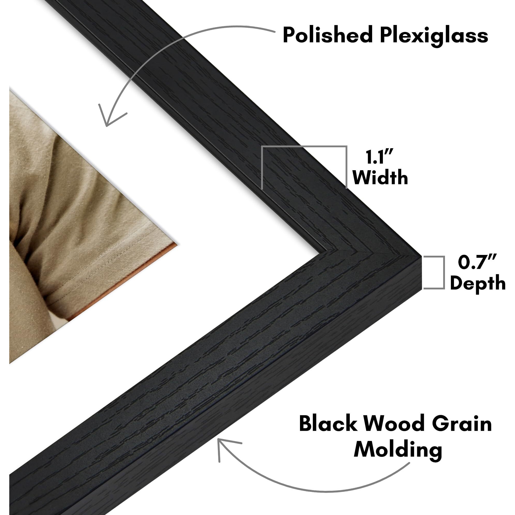 Americanflat 20X24 Picture Frame With Polished Plexiglass - Use As 16X20 Frame With Mat Or 20X24 Frame Without Mat - Hudson Collection - Wide Photo Frame For Wall Display - Black