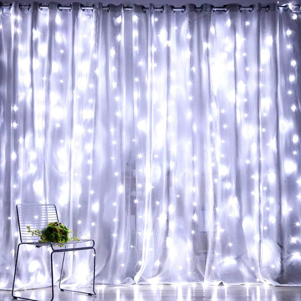 Fiee Fairy Curtain Lights,304 Led 9.8Ftx9.8Ft 30V 8Modes Safety Window Light With Memory For Home Wedding Christmas Party Family Patio Lawn Garden Bedroom Outdoor Indoor Wall Decorations(Cool White)