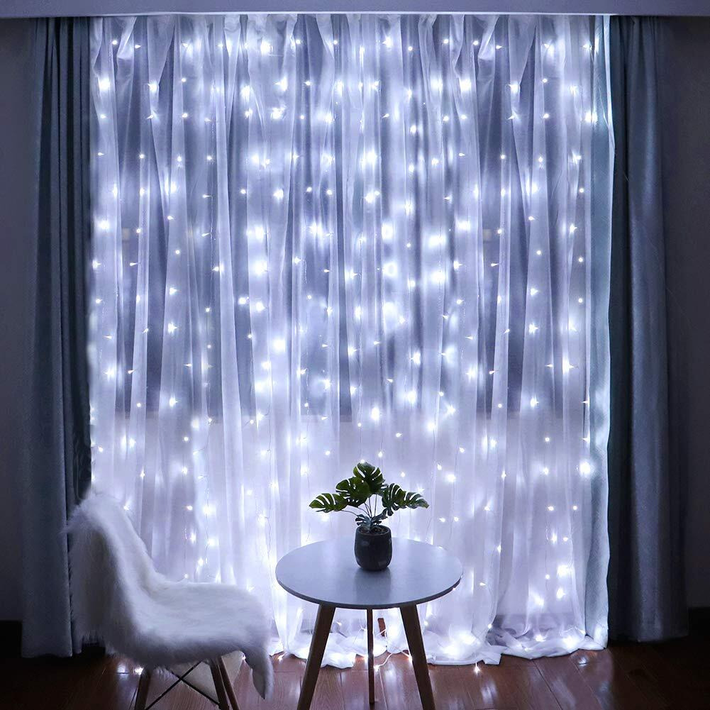 Fiee Fairy Curtain Lights,304 Led 9.8Ftx9.8Ft 30V 8Modes Safety Window Light With Memory For Home Wedding Christmas Party Family Patio Lawn Garden Bedroom Outdoor Indoor Wall Decorations(Cool White)
