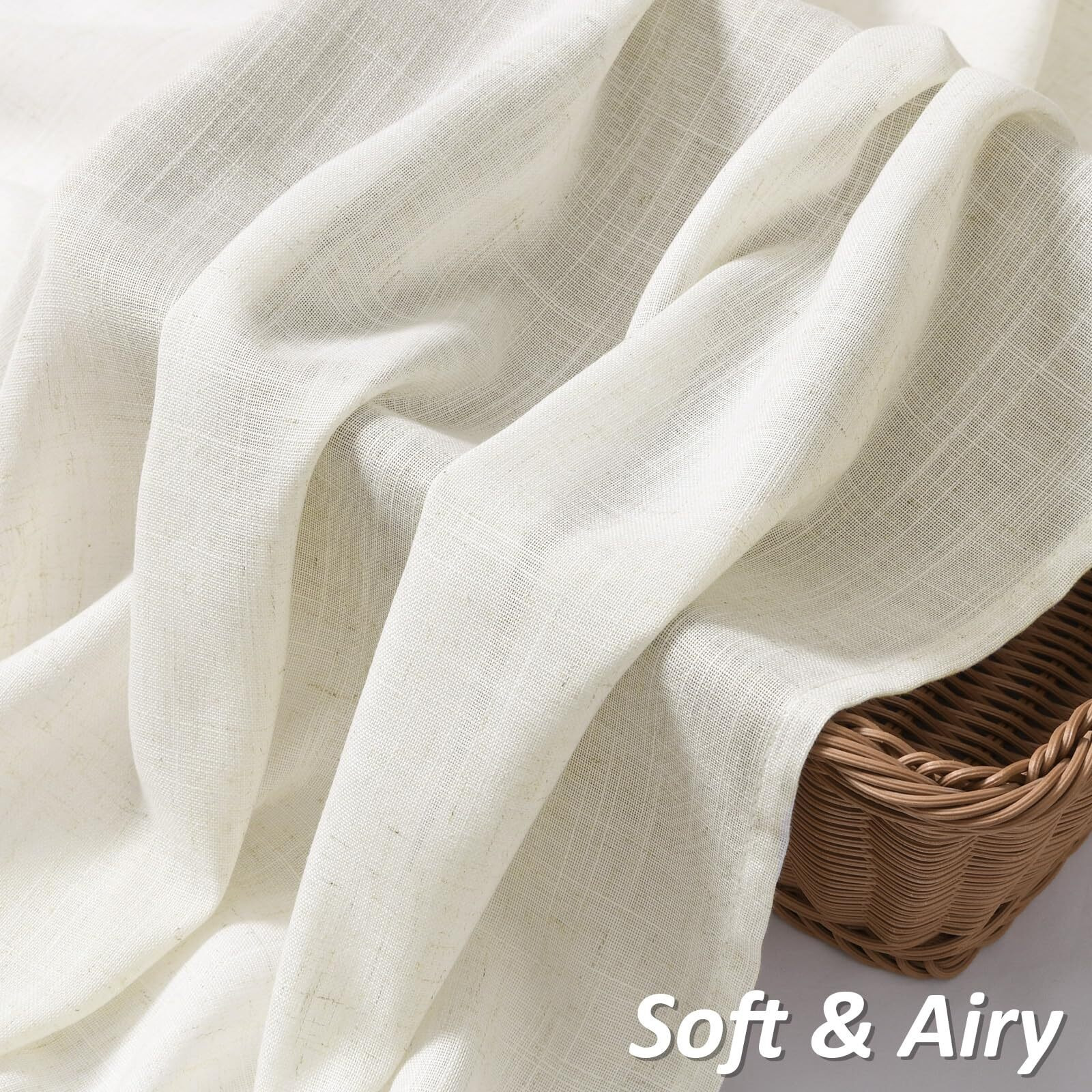 Guken Natural Linen Curtains 132 Inch Length For Living Room Bedroom 2 Panels Set Rod Pocket Light Filtering Semi Sheer Window Curtains 52 Inch Width Boho Farmhouse Linen Drapes Cream Ivory, W52Xl132