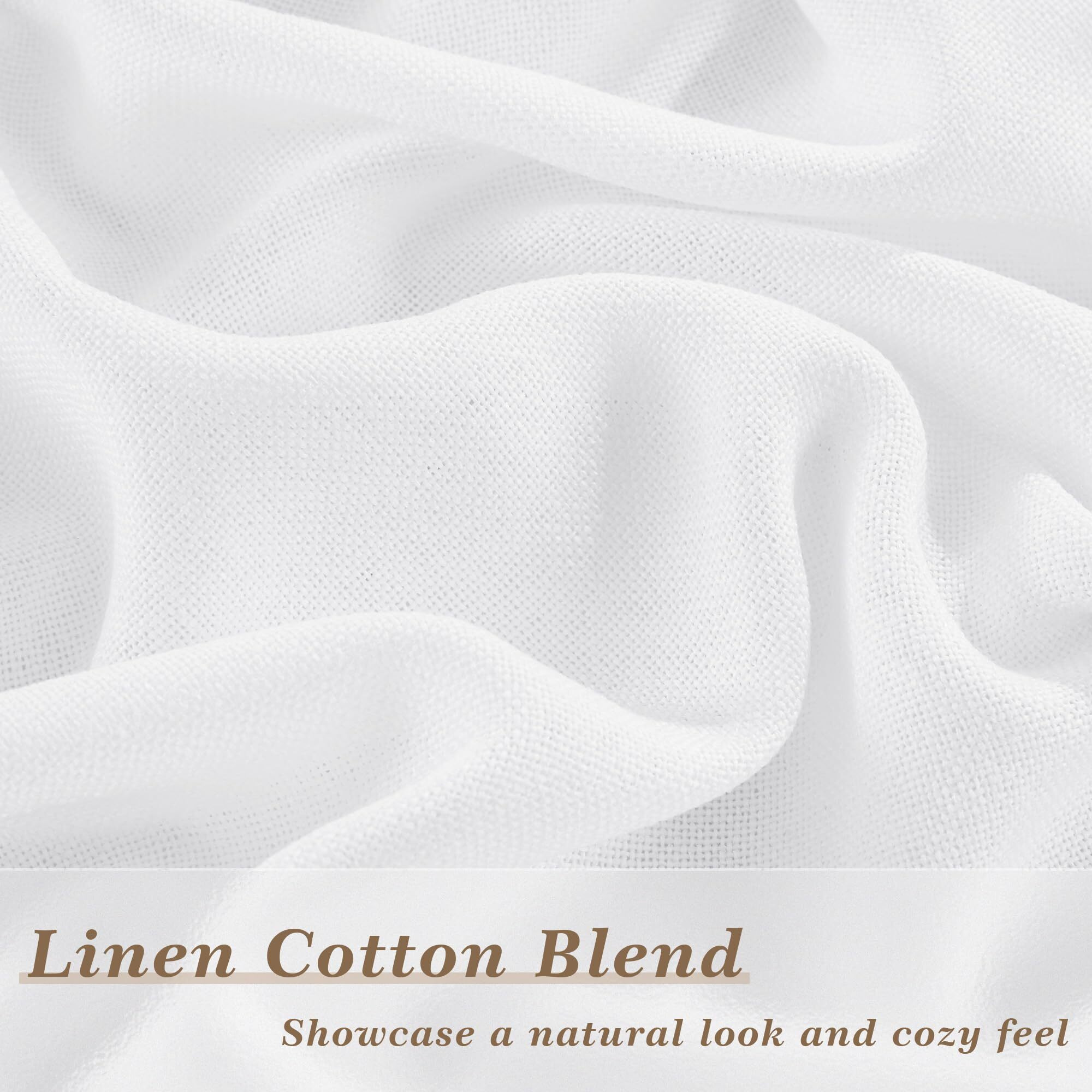 Dukiyo Linen White Curtains 98 Inches Long For Living Room Bedroom Farmhouse Boho Rod Pocket Belt Tape With Hooks Semi Sheer Drapes Privacy Light Filtering Curtain 98 Inch Length For Nursery Laundry