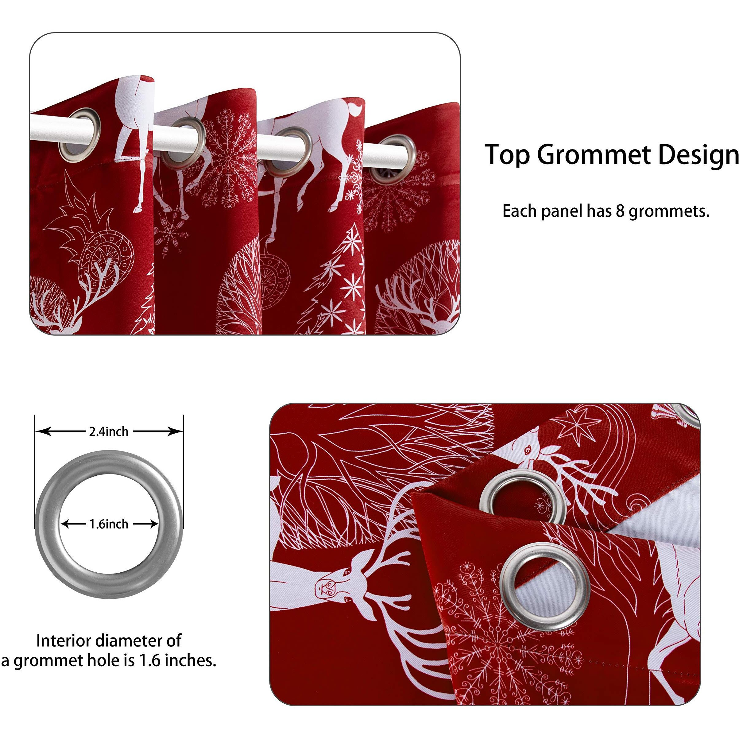 Lordtex Deer & Snow Print Christmas Curtains For Living Room And Bedroom - Thermal Insulated Blackout Curtains, Noise Reducing Window Drapes, 52 X 95 Inches Long, Burgundy Red, 2 Curtain Panels