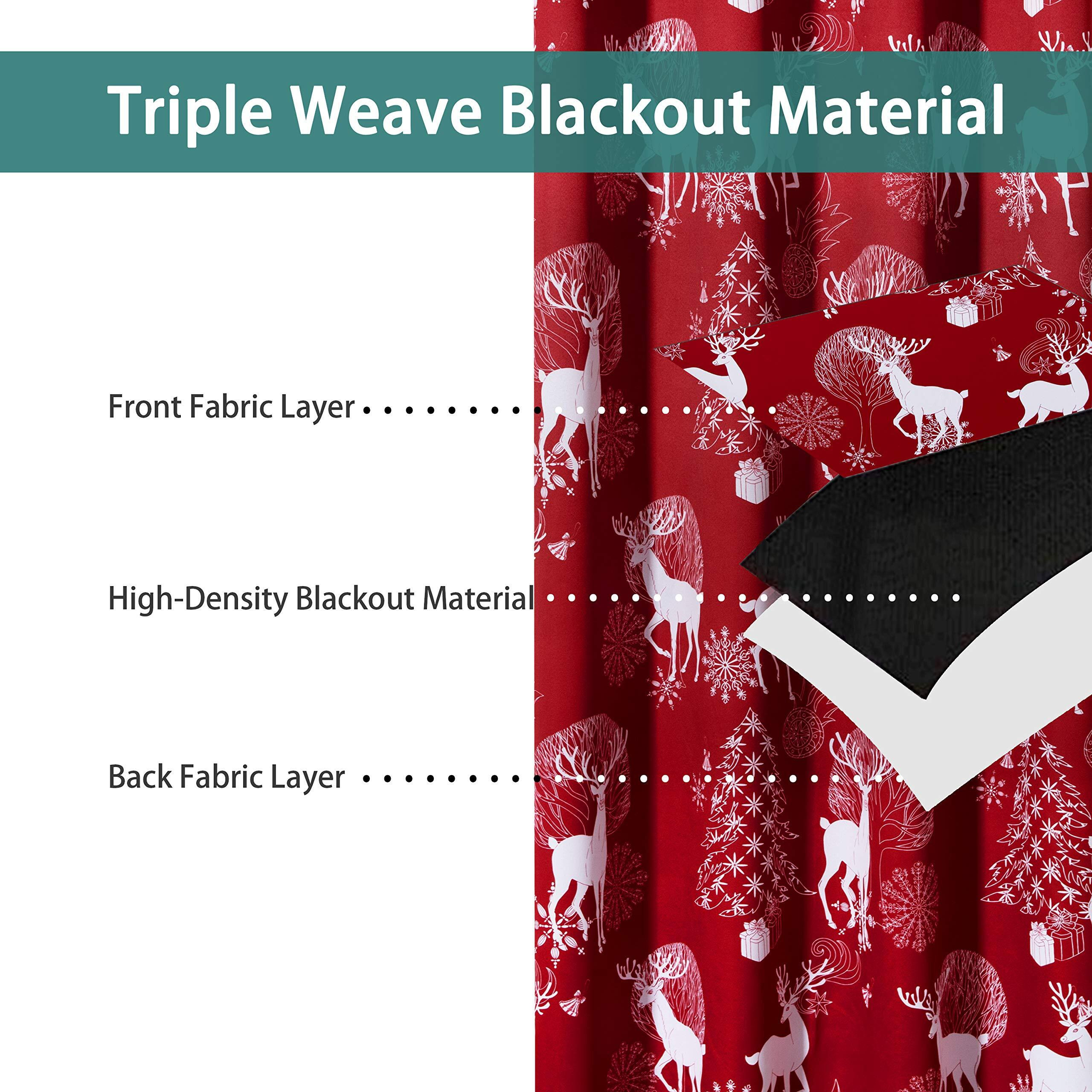 Lordtex Deer & Snow Print Christmas Curtains For Living Room And Bedroom - Thermal Insulated Blackout Curtains, Noise Reducing Window Drapes, 52 X 95 Inches Long, Burgundy Red, 2 Curtain Panels