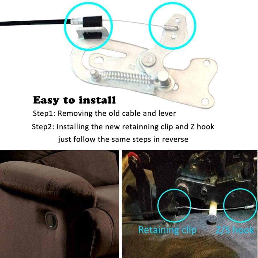 Ttmagic Universal Recliner Release Cable Replacement Part, Sofa Couch Recliner Pull Cable 37Inch, 5Mm Cable Barrel End S-Shaped Hook Exposed Cable (4.75 In Length)