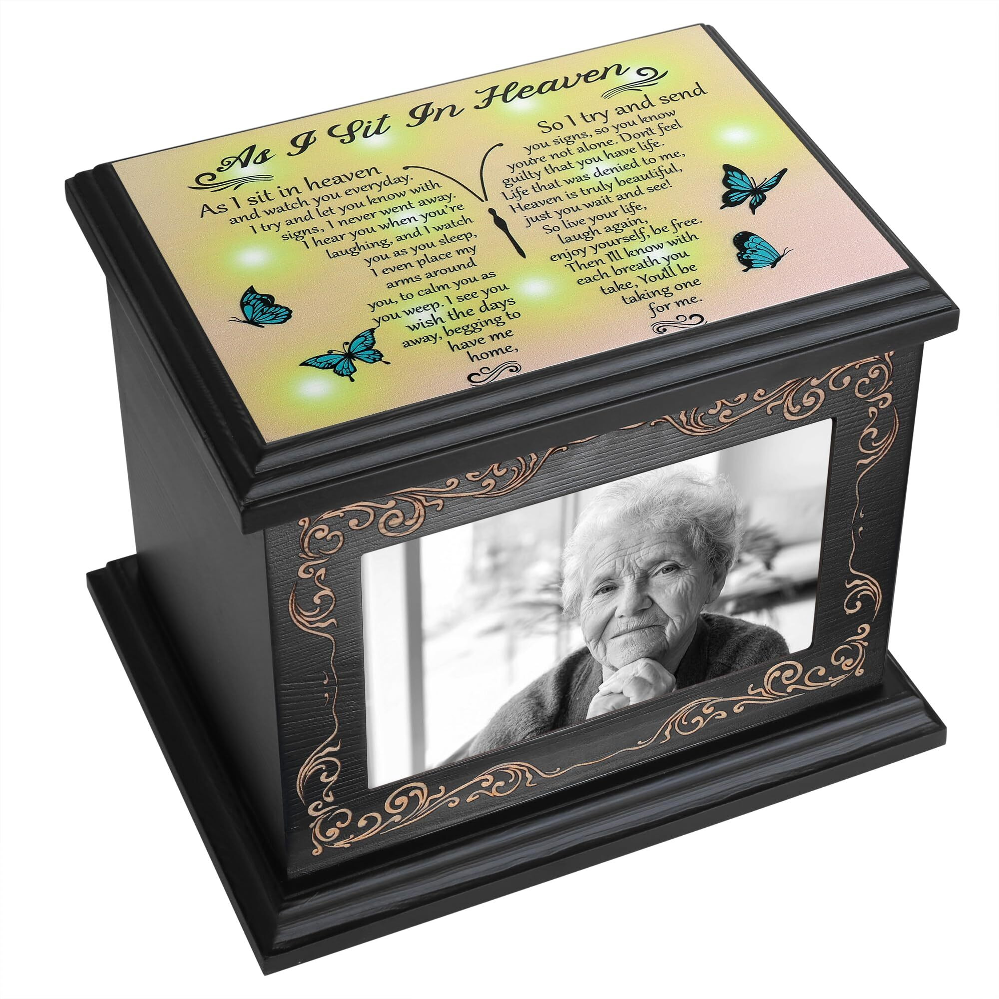 Cremation Urns For Human Ashes Adult Male Or Female, Funeral Memorial Urns For Ashes With Photo Frame, Wooden Urns Box And Casket For Men Women, Burial Urn For Adults Up To 200 Ibs
