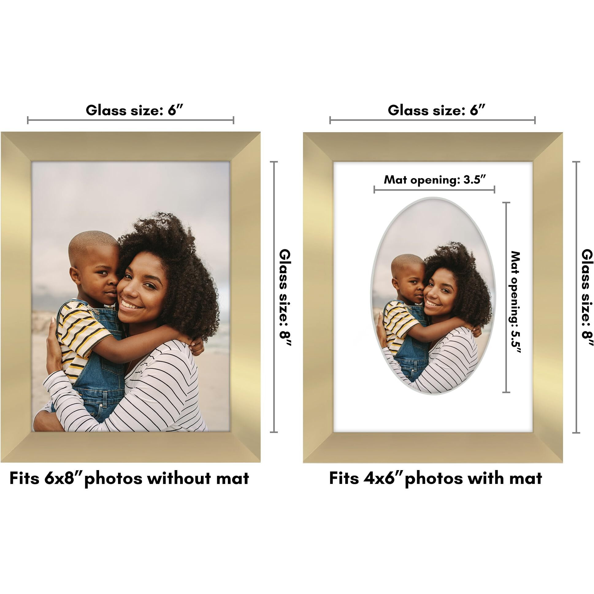 Americanflat 4X6 Picture Frame With Oval-Shaped Mat In Gold - Use As 6X8 Picture Frame Without Mat Or 4X6 Frame With Mat - Engineered Wood Photo Frame With Shatter-Resistant Glass And Easel