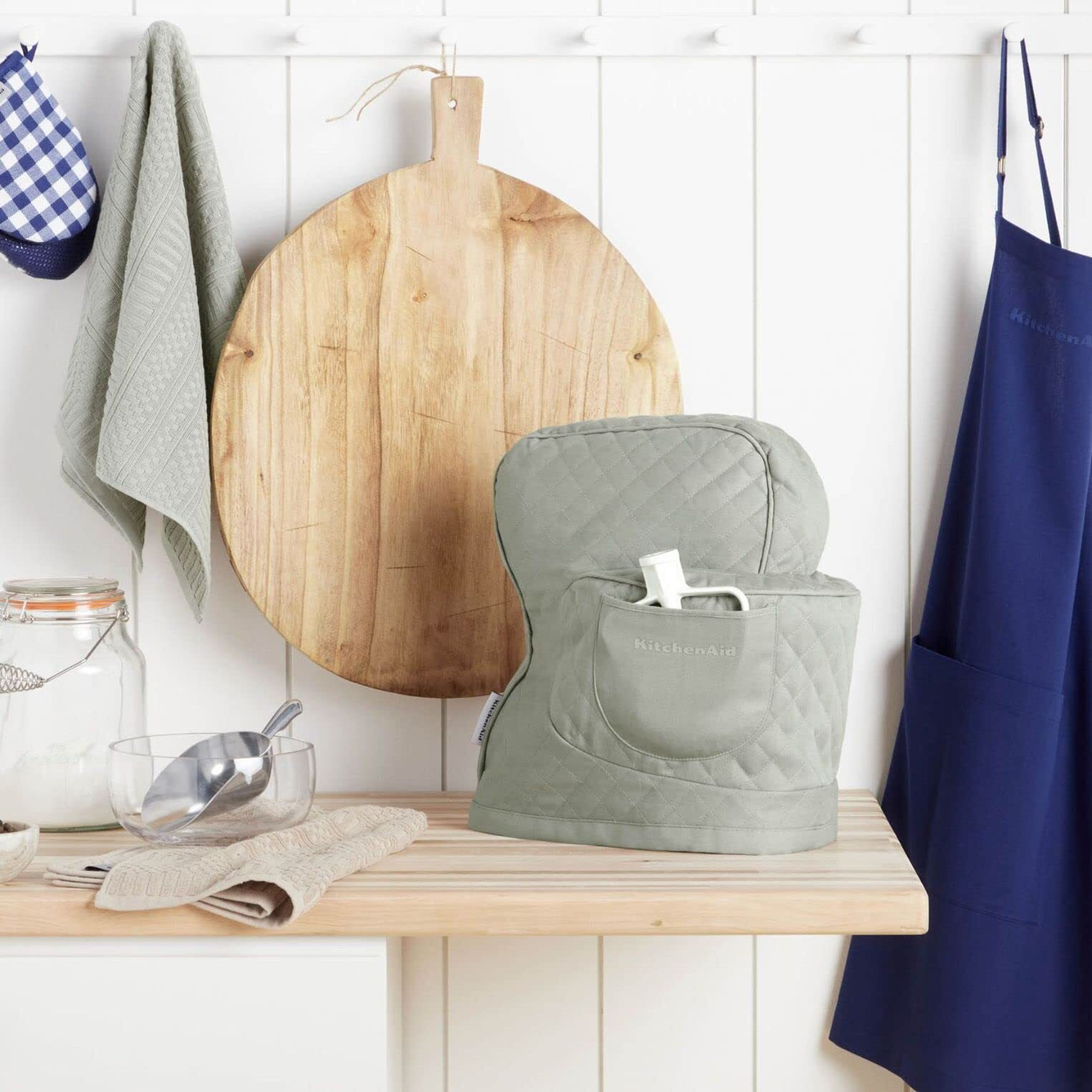 Kitchenaid Fitted Tilt-Head Solid Stand Mixer Cover With Storage Pocket, Quilted 100% Cotton, Grey, 14.4&quotX18&quotX10"