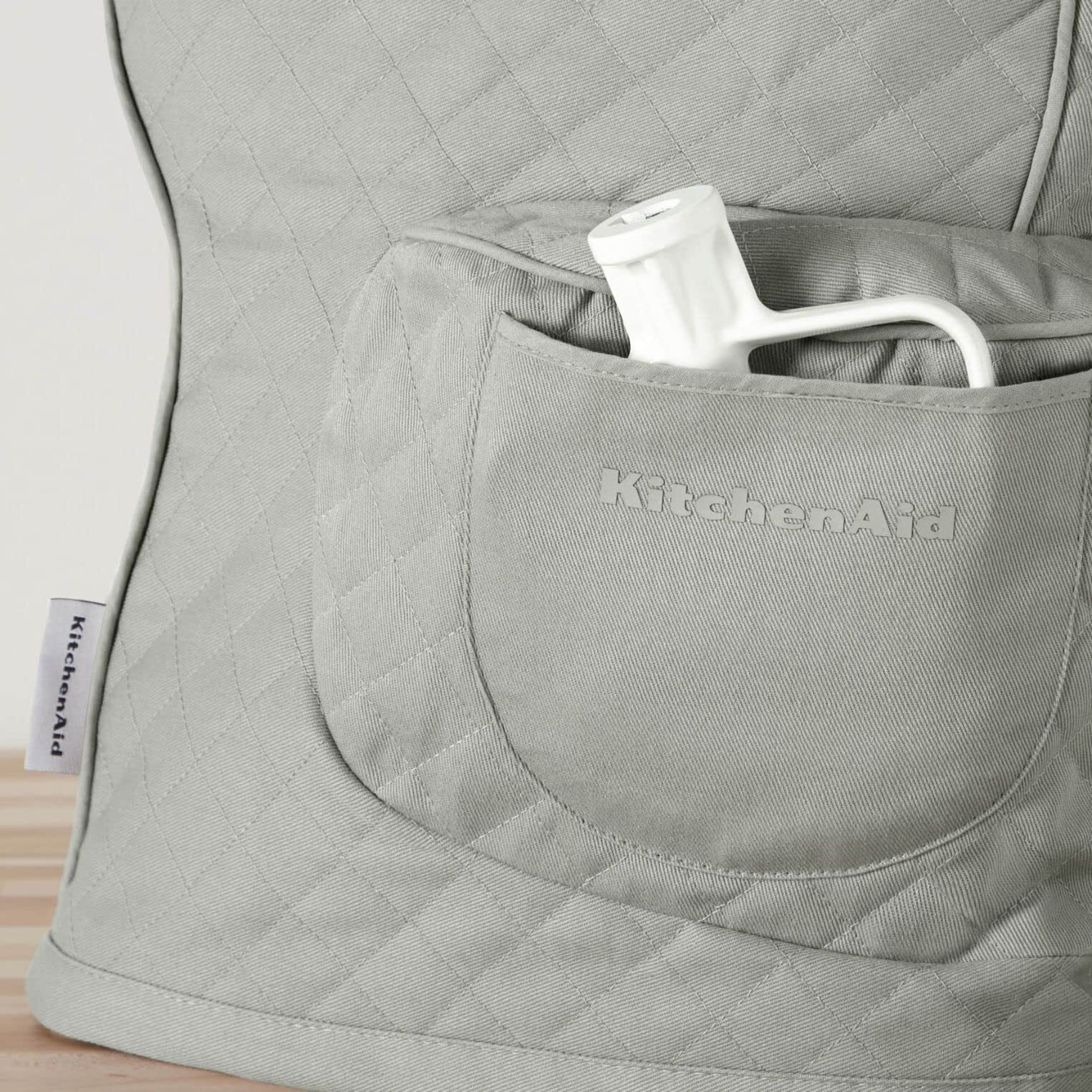 Kitchenaid Fitted Tilt-Head Solid Stand Mixer Cover With Storage Pocket, Quilted 100% Cotton, Grey, 14.4&quotX18&quotX10"