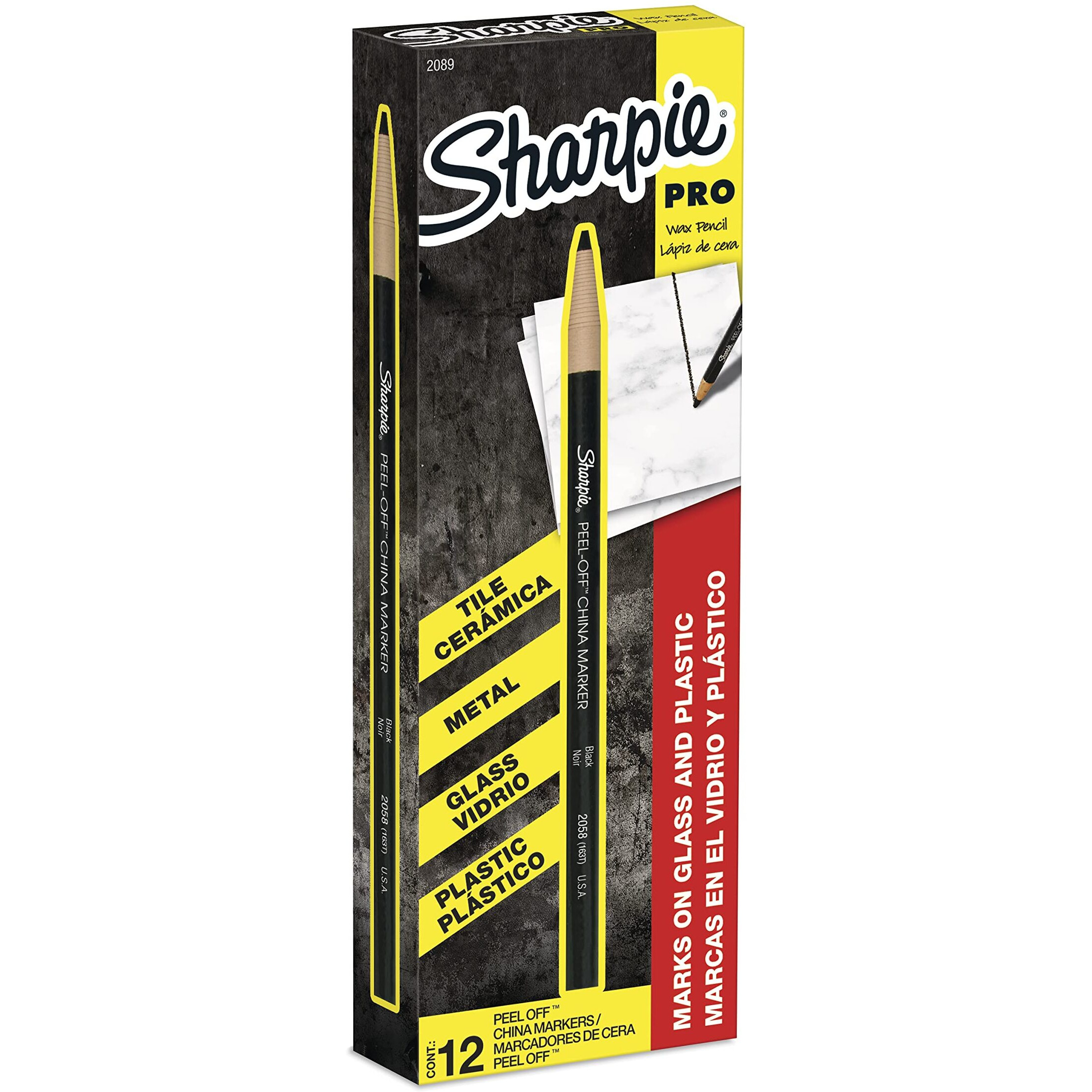Sharpie Peel-Off China Marker Grease Pencils, Black, Box Of 12