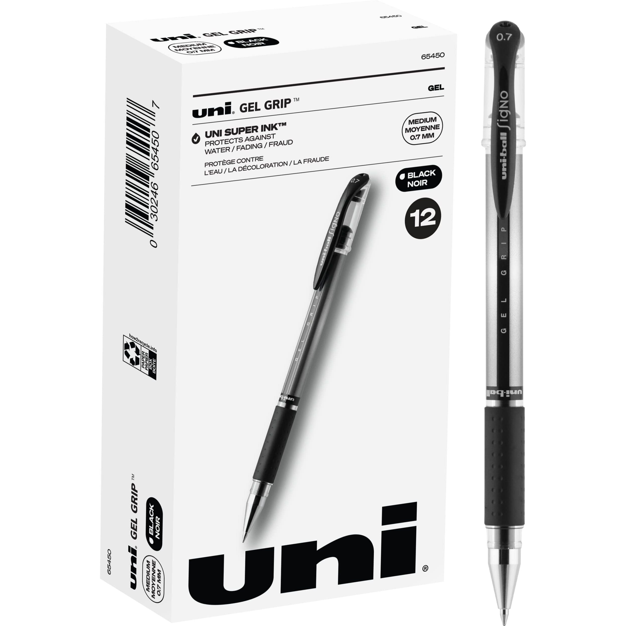 Uniball Signo Gel Grip Stick Gel Pen, 12 Black Pens, 0.7Mm Medium Point Gel Pens| Office Supplies, Ink Pens, Colored Pens, Fine Point, Smooth Writing Pens, Ballpoint Pens