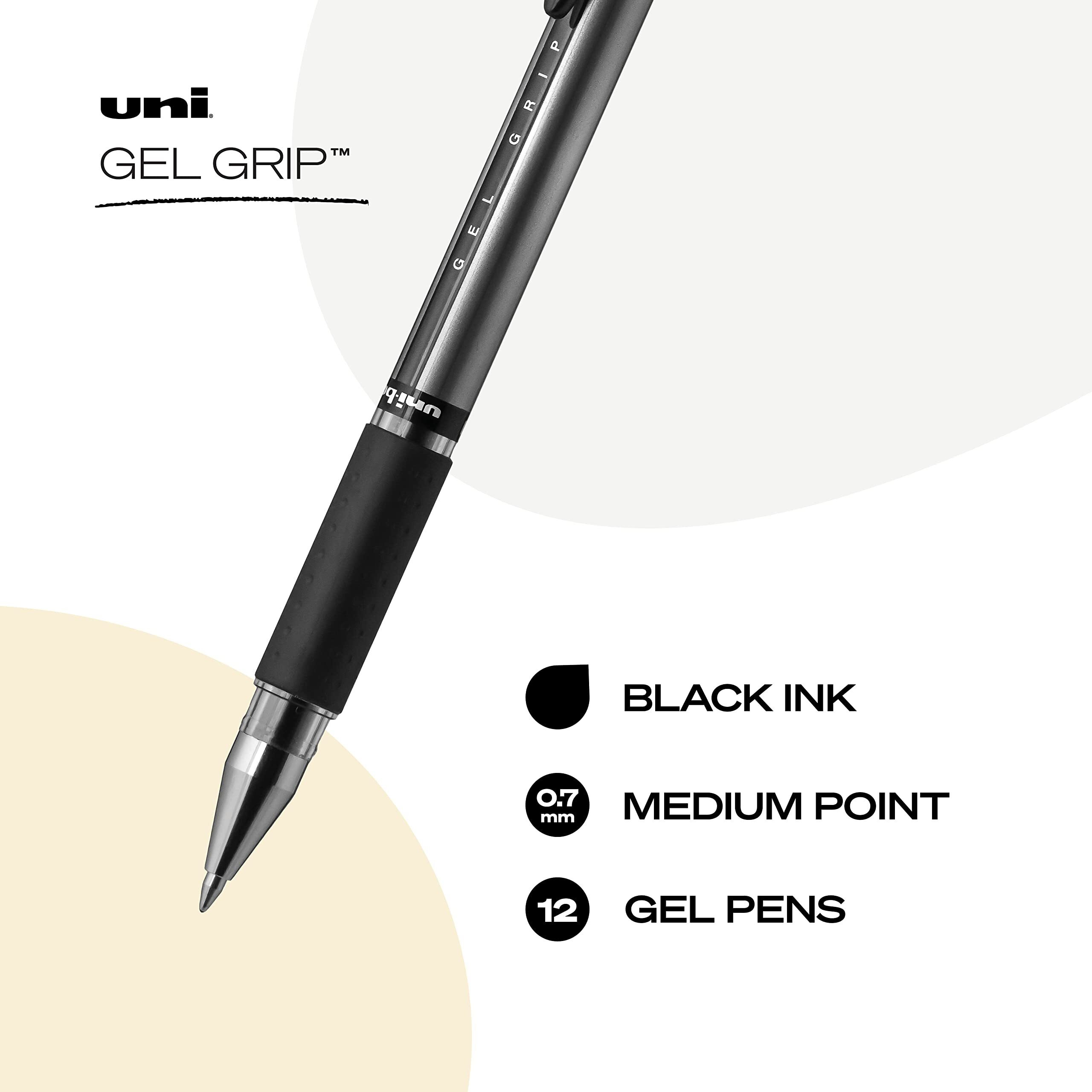 Uniball Signo Gel Grip Stick Gel Pen, 12 Black Pens, 0.7Mm Medium Point Gel Pens| Office Supplies, Ink Pens, Colored Pens, Fine Point, Smooth Writing Pens, Ballpoint Pens