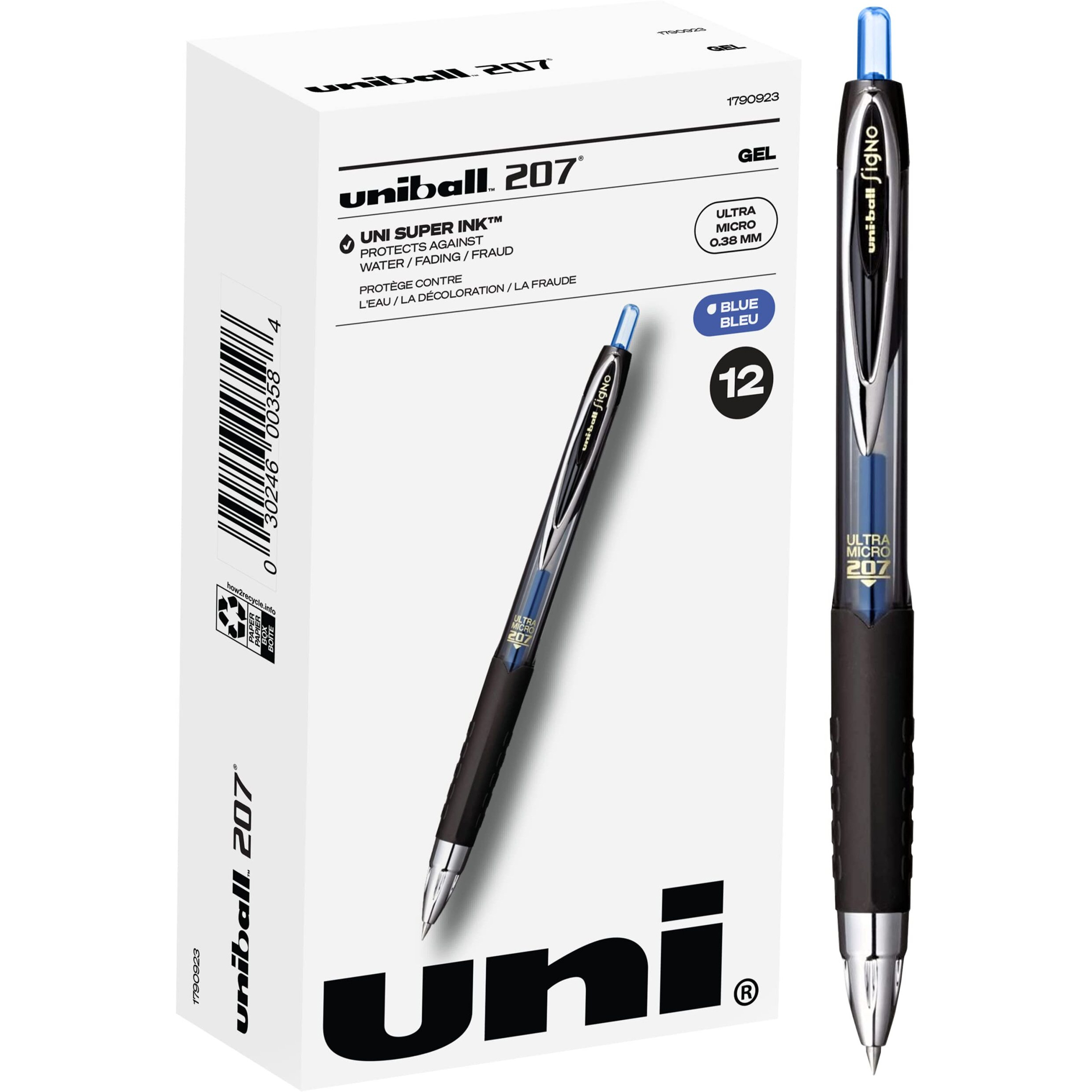 Uniball Signo 207 Gel Pen 12 Pack, 0.38Mm Ultra Micro Blue Pens, Gel Ink Pens | Office Supplies Sold By Uniball Are Pens, Ballpoint Pen, Colored Pens, Gel Pens, Fine Point, Smooth Writing Pens