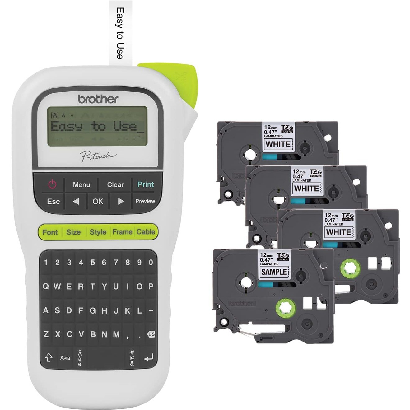 Brother P-Touch, Pth110Bp, Portable Label Maker Bonus Bundle (4 Label Tapes Included) Handheld For Home, Home Office, And On-The-Go Use