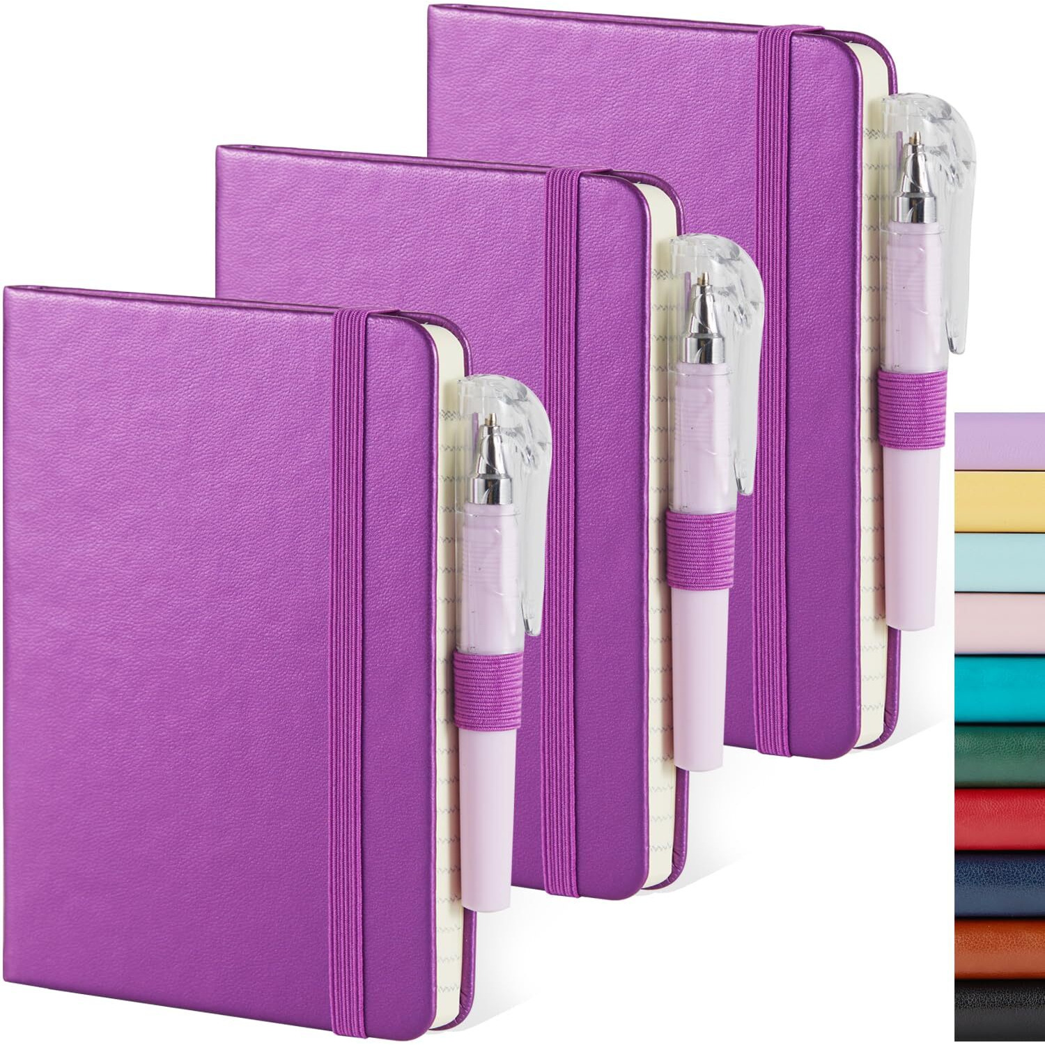Nirmiro (3 Pack) Pocket Journal Notebook, Small Mini Notepad With Pens For Work, Hardcover A6 Notebook 3.7" X 5.7" College Ruled With 100Gsm Premium Lined Paper, Pearlescent Purple