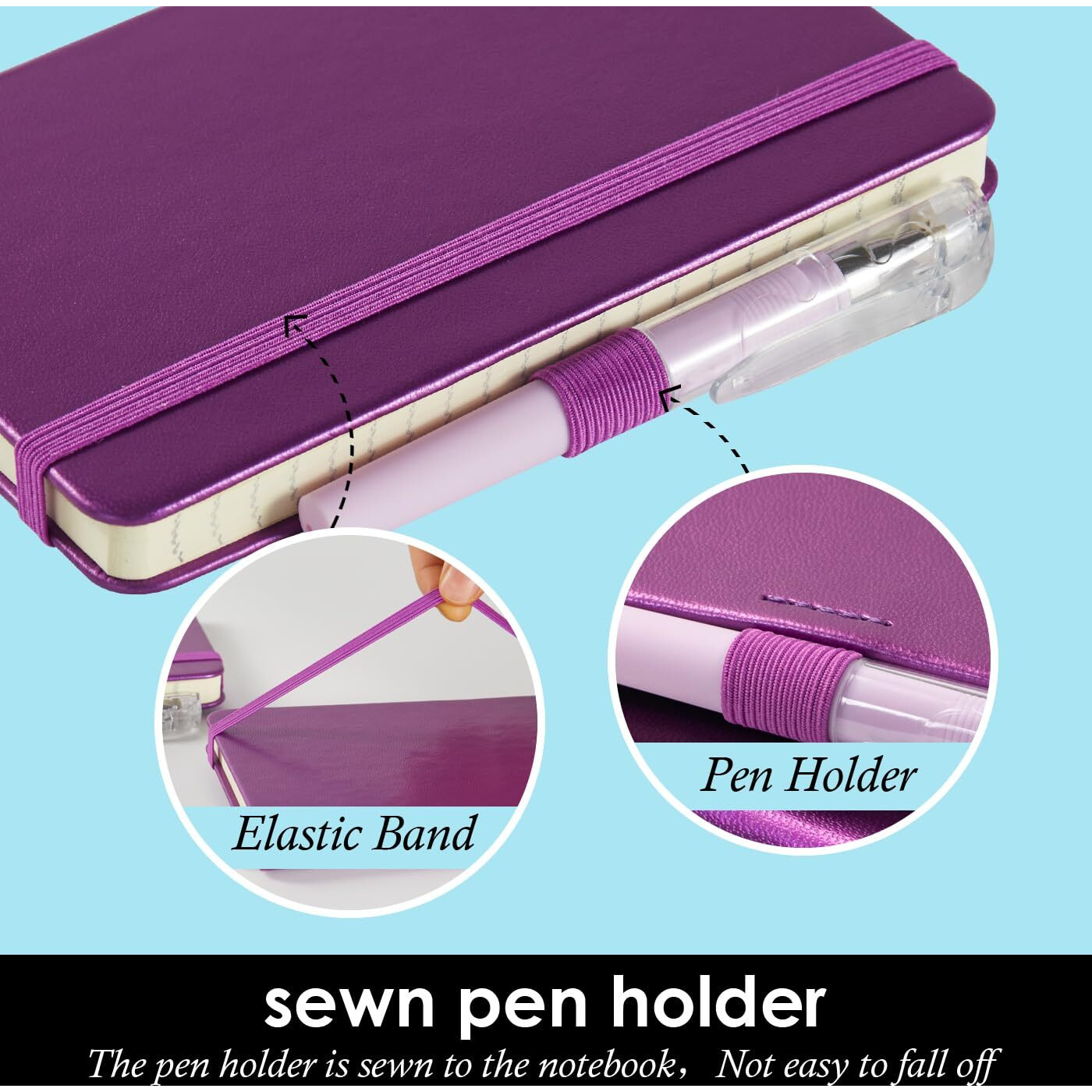 Nirmiro (3 Pack) Pocket Journal Notebook, Small Mini Notepad With Pens For Work, Hardcover A6 Notebook 3.7" X 5.7" College Ruled With 100Gsm Premium Lined Paper, Pearlescent Purple