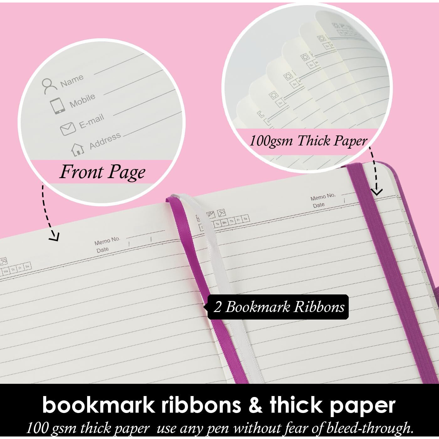 Nirmiro (3 Pack) Pocket Journal Notebook, Small Mini Notepad With Pens For Work, Hardcover A6 Notebook 3.7" X 5.7" College Ruled With 100Gsm Premium Lined Paper, Pearlescent Purple