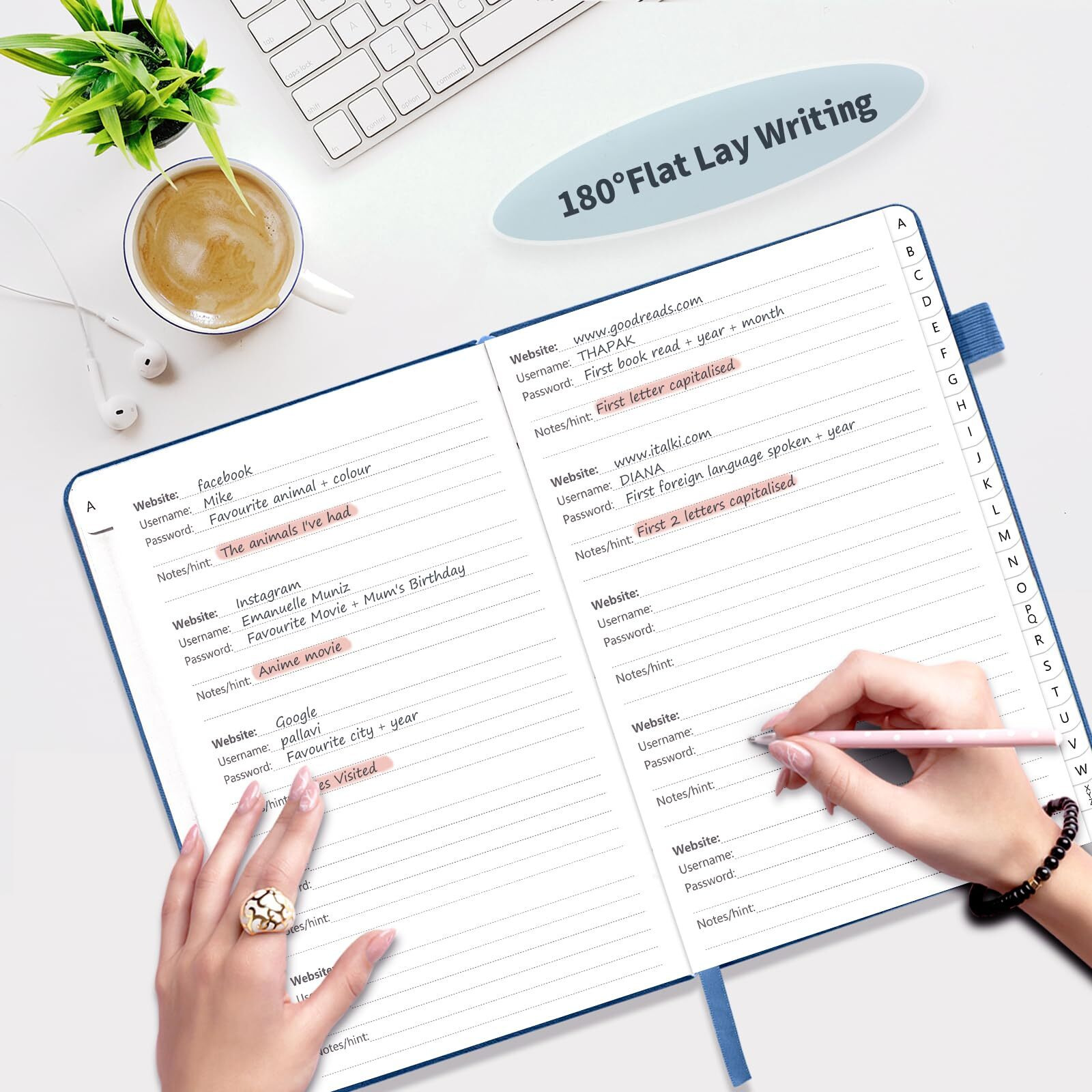 Password Book With Alphabetical Tabs, Hardcover Large Password Keeper, Password Notebook Organizer For Computer And Internet Address Website, Gifts For Home, Office, 7&quotX 10" - Blue